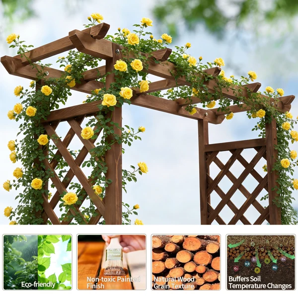 43.5*17.5*44.5 In Fir With Arched Lattice Raised Garden Bed Wooden Planting Frame Carbonized view 5