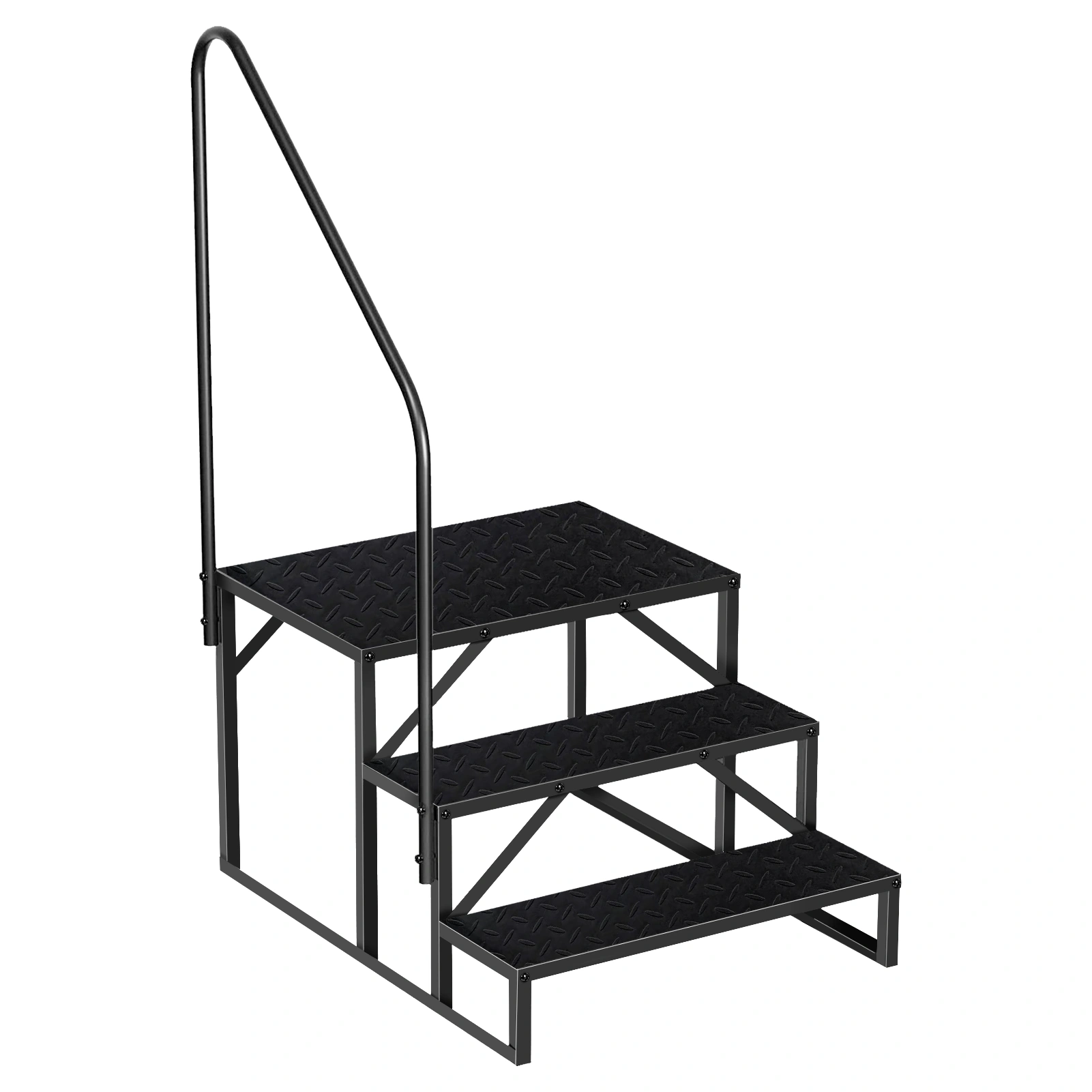 3-Step Pool Ladder with Handrail, 660 lb Capacity Above Ground Swimming Pool Steps, Anti-Slip RV Mobile Home Stairs, Heavy Duty Safety Ladder with Non-Slip Panel