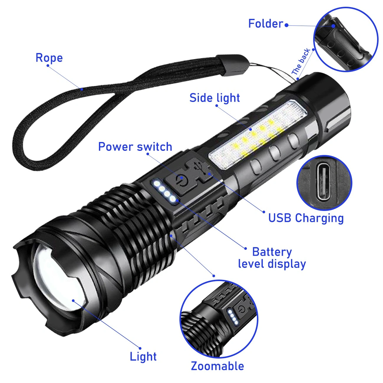 USB Rechargeable LED Flashlight Adjustable Focus for Camping Hiking Outdoor view 5