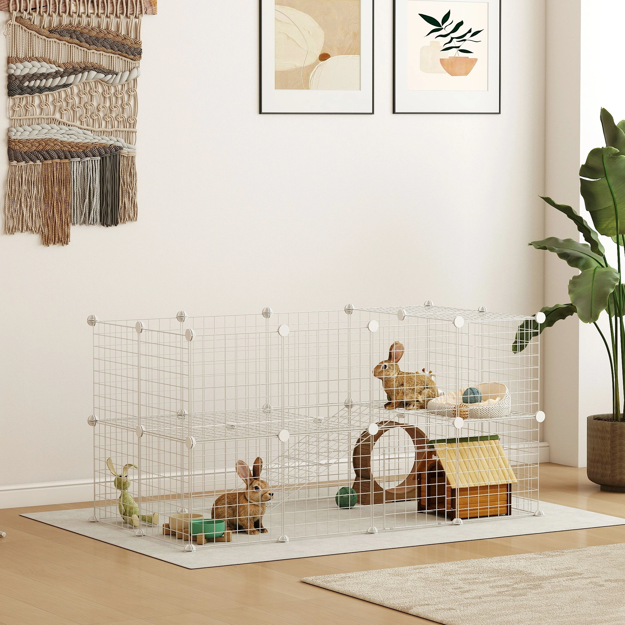 6 Panel DIY Pet Playpen for Rabbits Chinchillas Hedgehogs Guinea Pigs, Foldable Exercise Pen