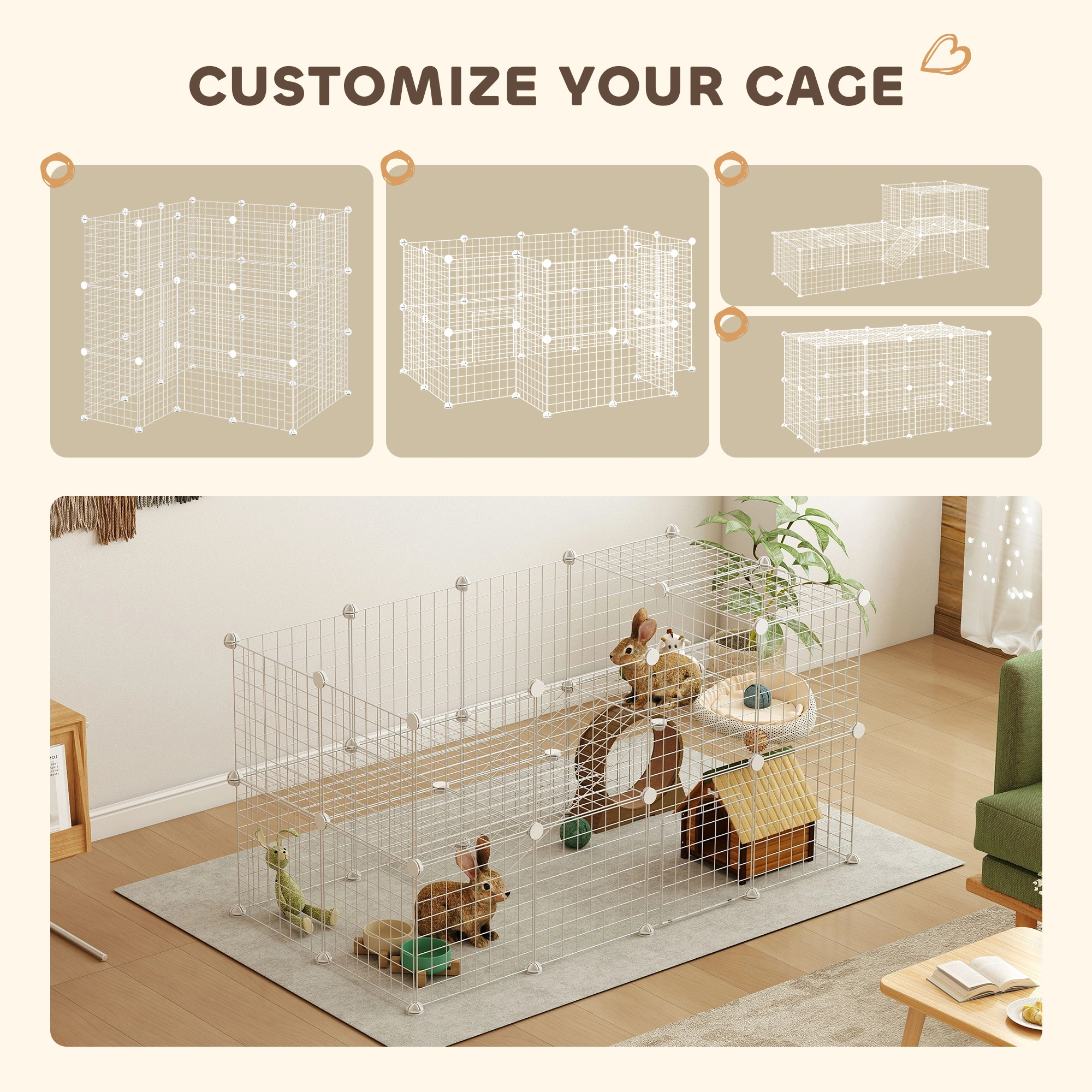 6 Panel DIY Pet Playpen for Rabbits Chinchillas Hedgehogs Guinea Pigs, Foldable Exercise Pen view 4