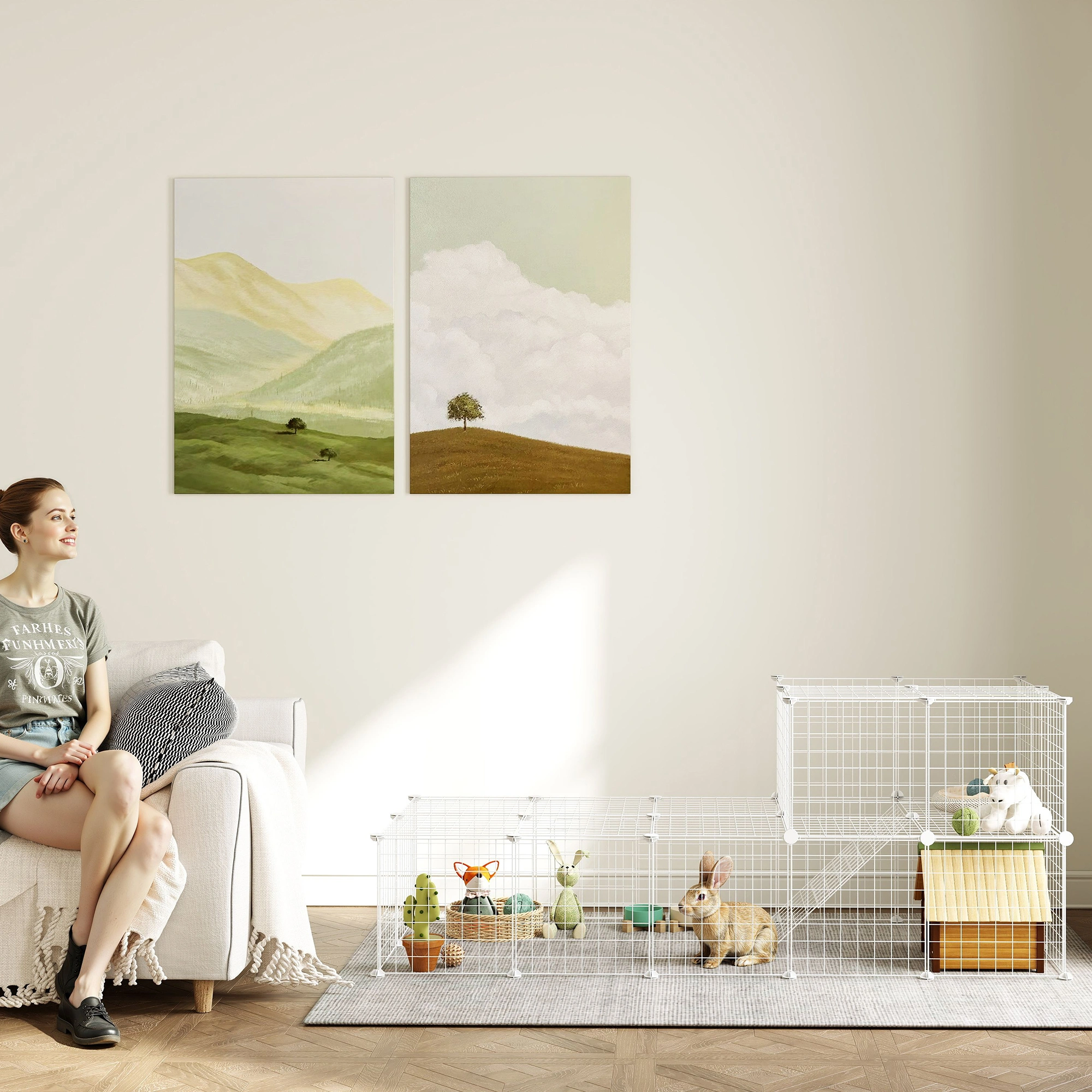 6 Panel DIY Pet Playpen for Rabbits Chinchillas Hedgehogs Guinea Pigs, Foldable Exercise Pen view 5