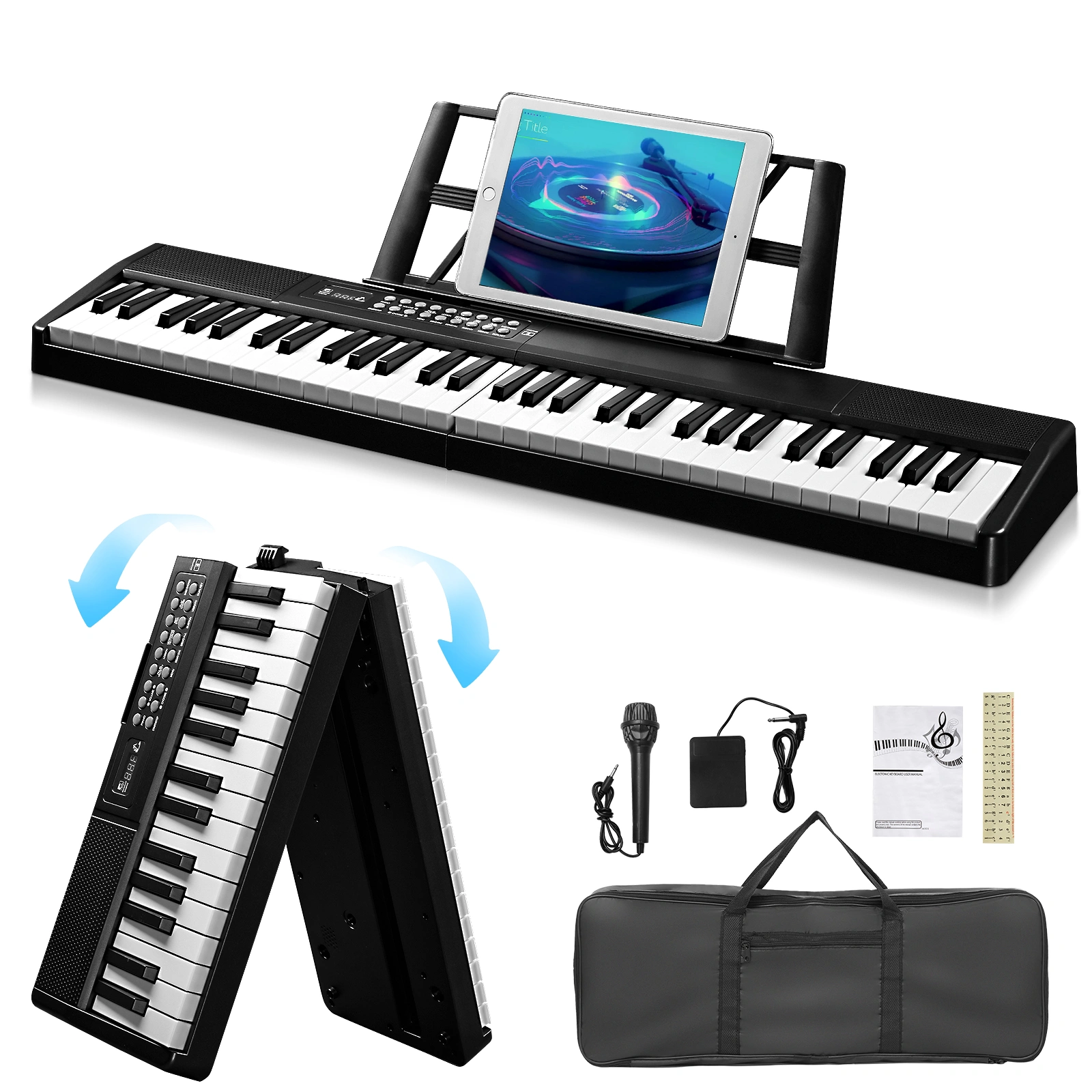 GEP-204 61Key Folding Piano Semi-Weighted Standard Keyboards Digital Piano with Bluetooth, Handbag,for Piano Lover Black color view 10