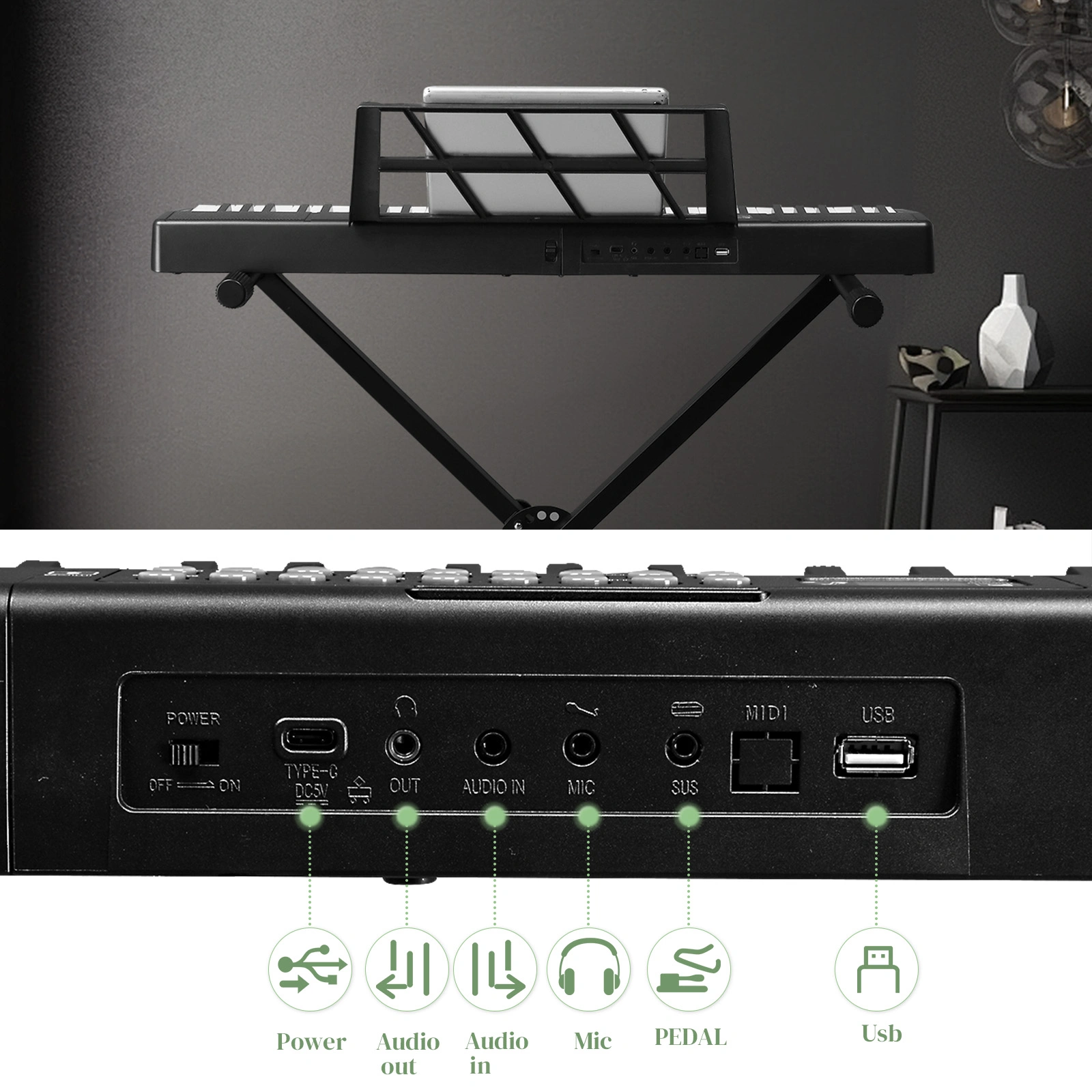GEP-204 61Key Folding Piano Semi-Weighted Standard Keyboards Digital Piano with Bluetooth, Handbag,for Piano Lover Black color view 7