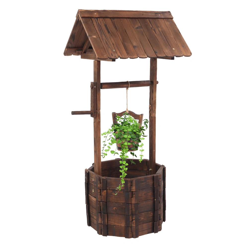 Outdoor Reinforced And Anticorrosive Wooden Wishing Well Flowerpot view 4