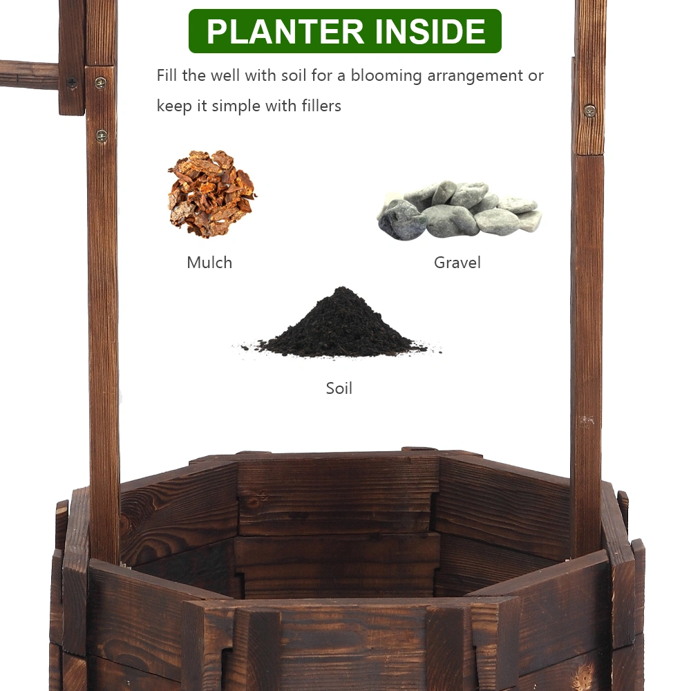 Outdoor Reinforced And Anticorrosive Wooden Wishing Well Flowerpot view 6