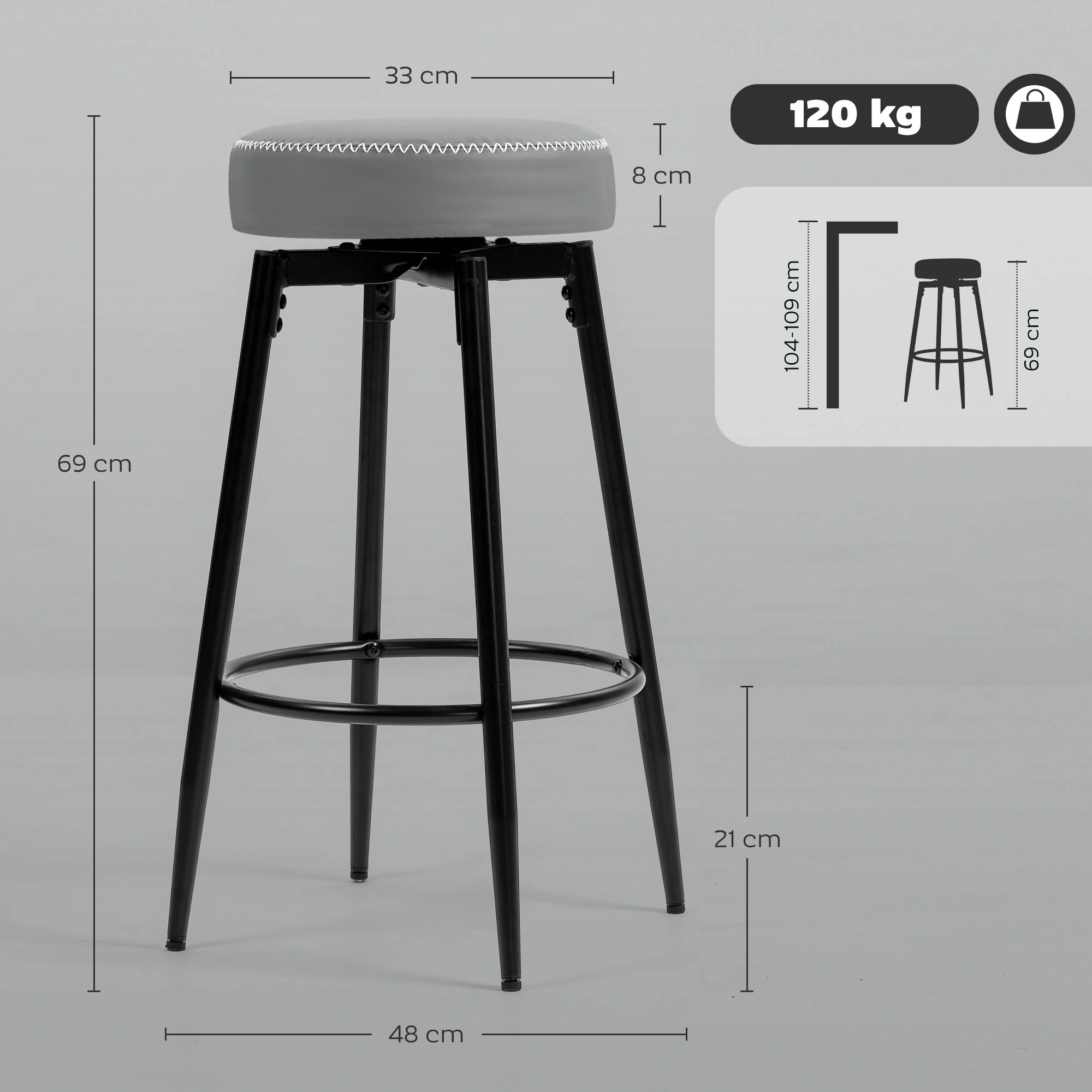 Adjustable Height Bar Stool, Counter Height Bar Stools Set, Modern Swivel Bar Stool for Kitchen Island view 2