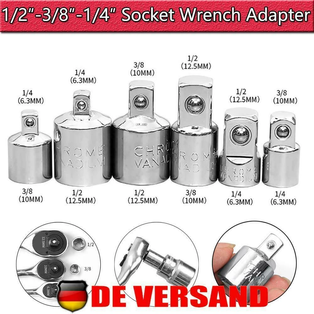 NEW 6-Piece Socket Wrench Adapter Set - 1/4 3/8 1/2 to 3/4 Inch Drive Nuts Tool Kit view 2