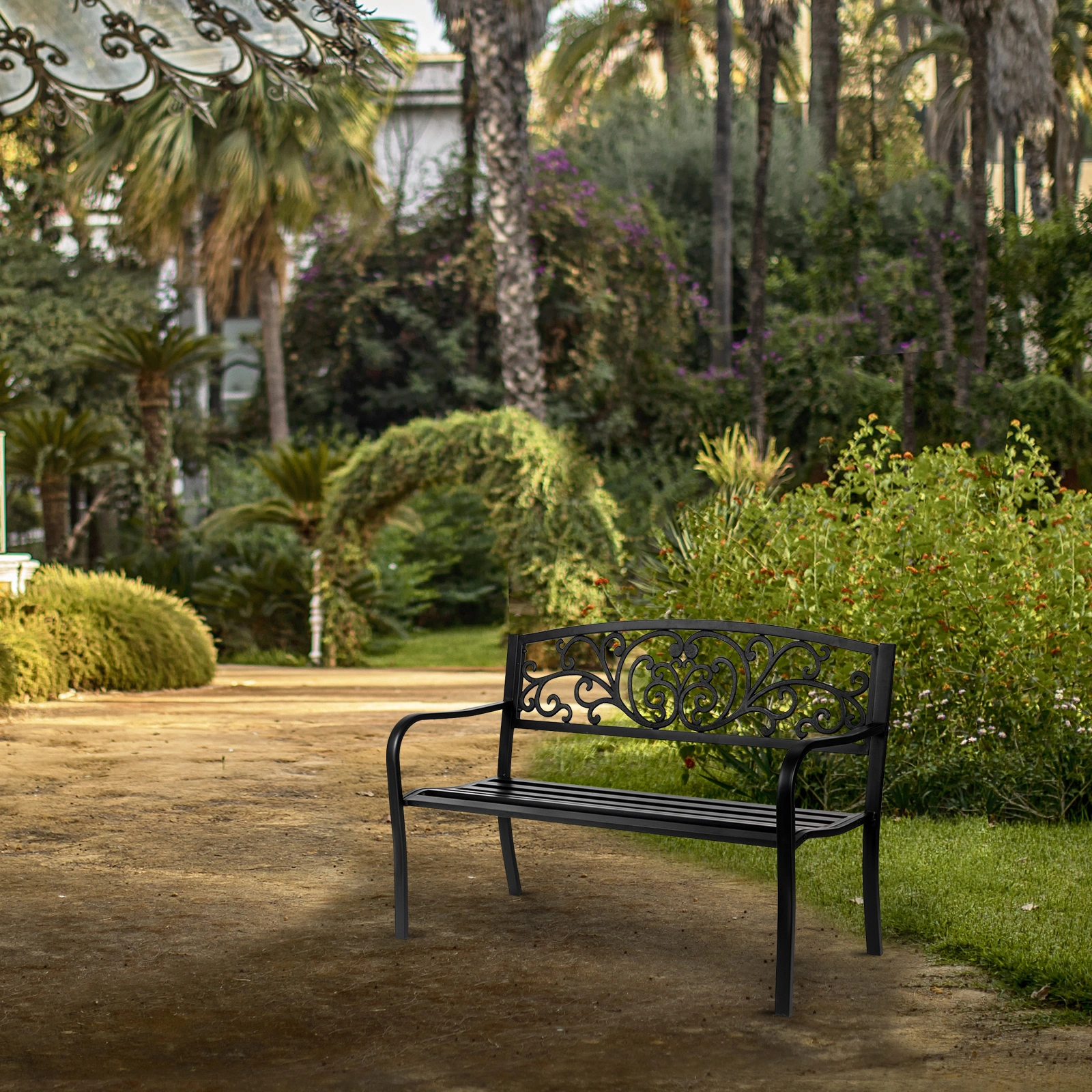 50" Iron Outdoor Courtyard Decoration Park Leisure Bench view 14
