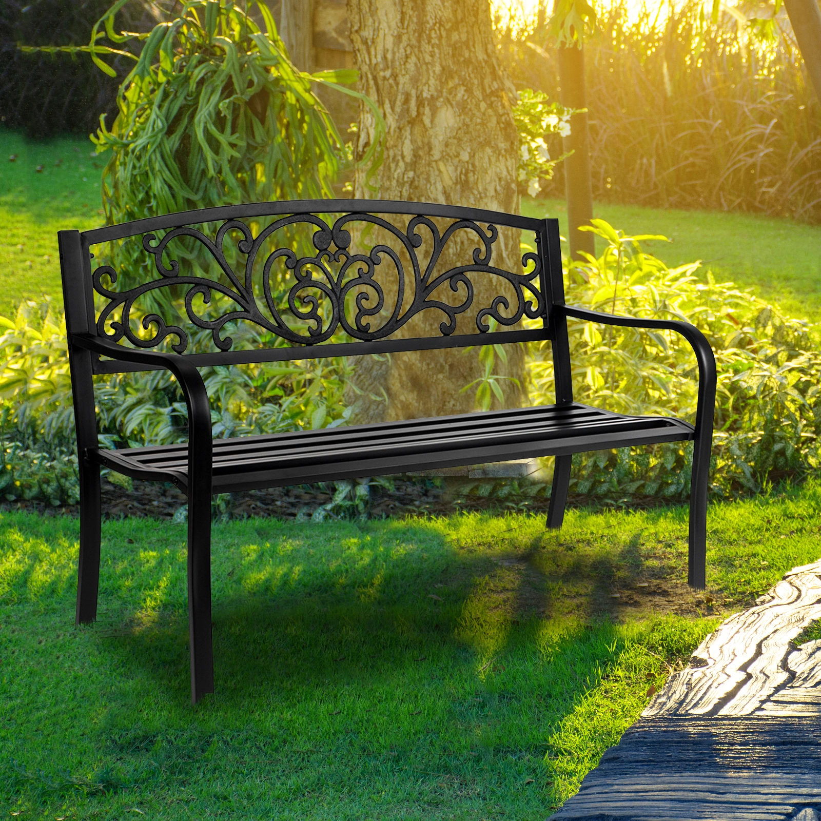 50" Iron Outdoor Courtyard Decoration Park Leisure Bench view 15