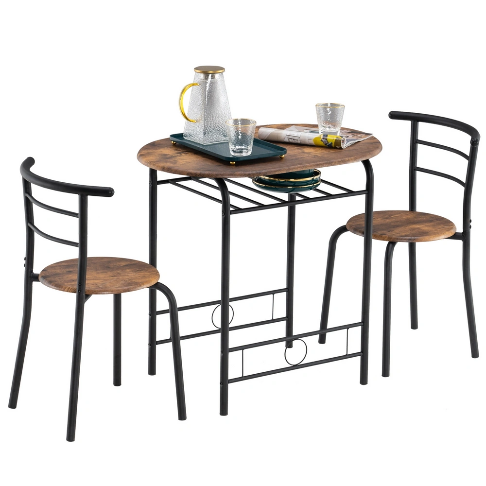 Wooden Breakfast Table Set Black, Curved Back Coffee Table for 2 Chairs, 80x53x76cm Indoor Dining Side Table