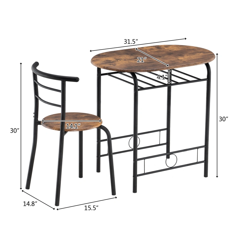 Wooden Breakfast Table Set Black, Curved Back Coffee Table for 2 Chairs, 80x53x76cm Indoor Dining Side Table view 2