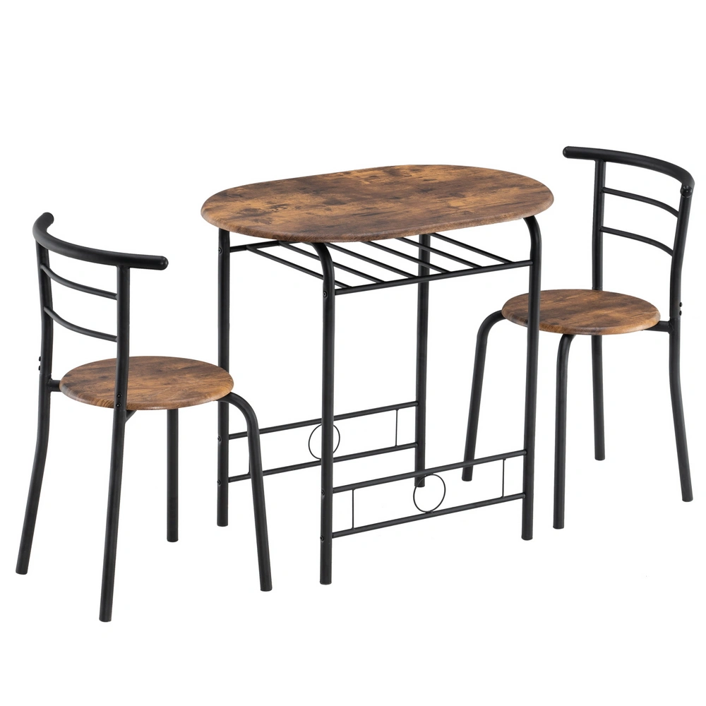 Wooden Breakfast Table Set Black, Curved Back Coffee Table for 2 Chairs, 80x53x76cm Indoor Dining Side Table view 4