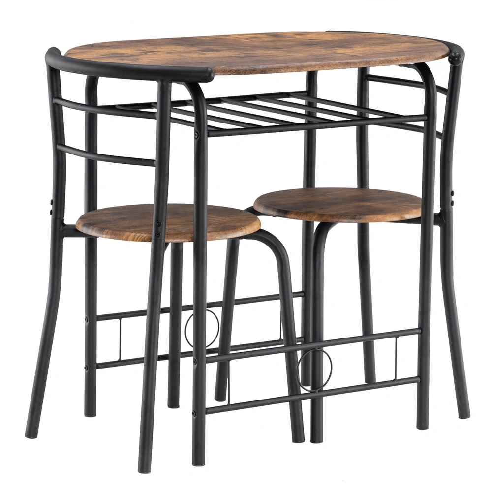 Wooden Breakfast Table Set Black, Curved Back Coffee Table for 2 Chairs, 80x53x76cm Indoor Dining Side Table view 5