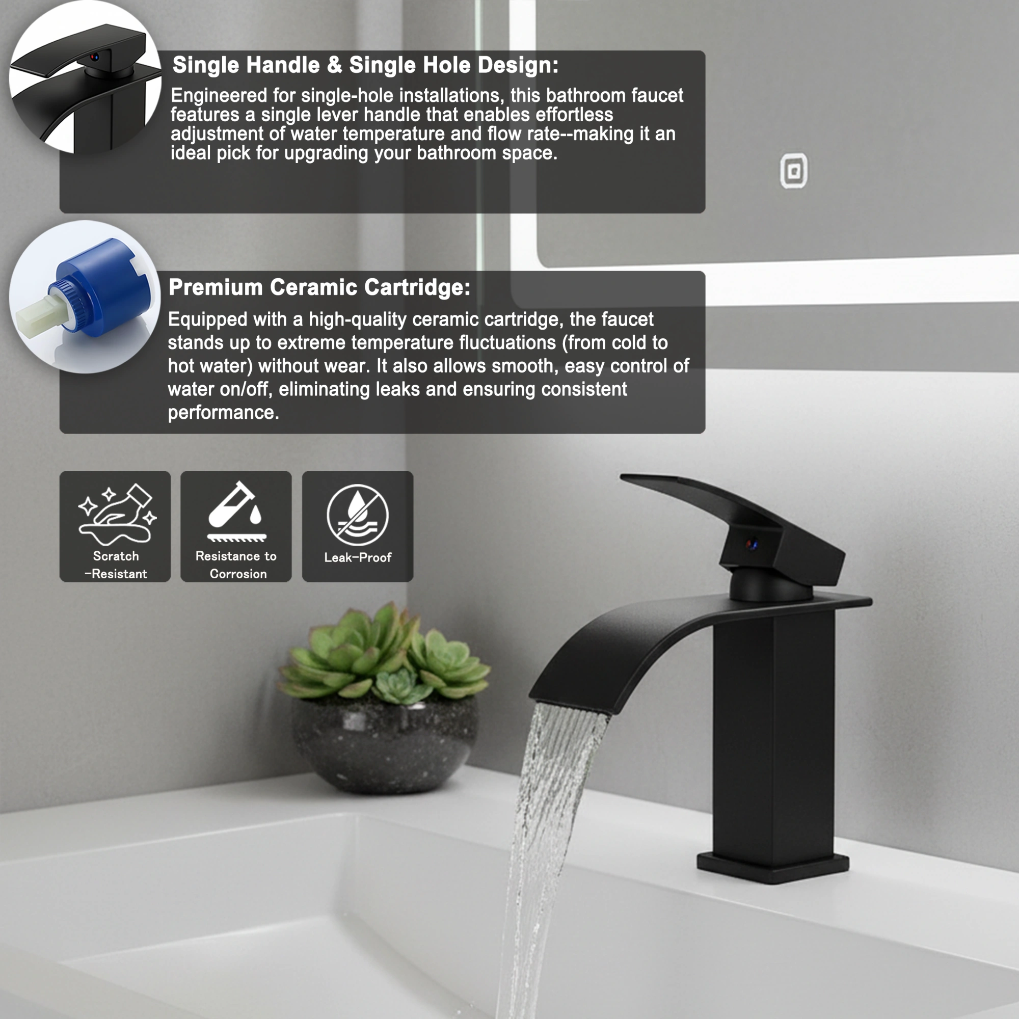 Single Handle Bathroom Faucet Lavatory Faucet Stainless Steel Single Hole-TP, Matte Black[Unable ship on weekends, TK/TEMU only for pickup, only TX10643 warehouse supports GOFO] view 8