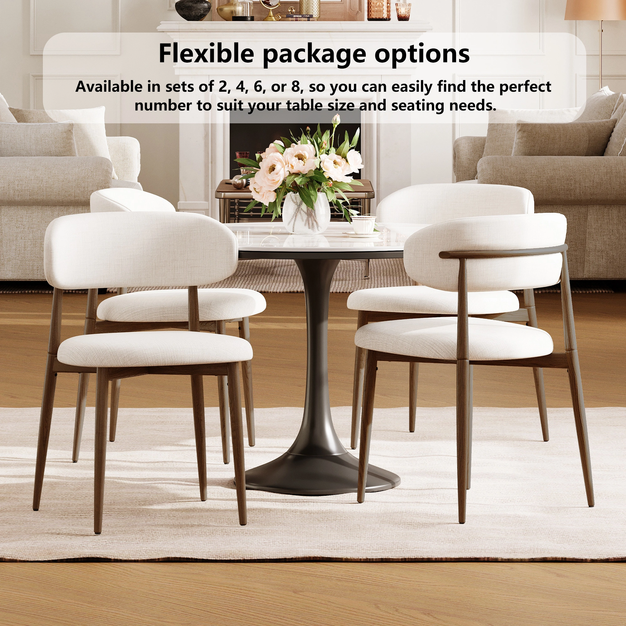 Set of 2 Beige Dining Chairs, Modern Metal Kitchen Chairs with Fabric Upholstered Seat, Contemporary Dining Room Chairs view 11