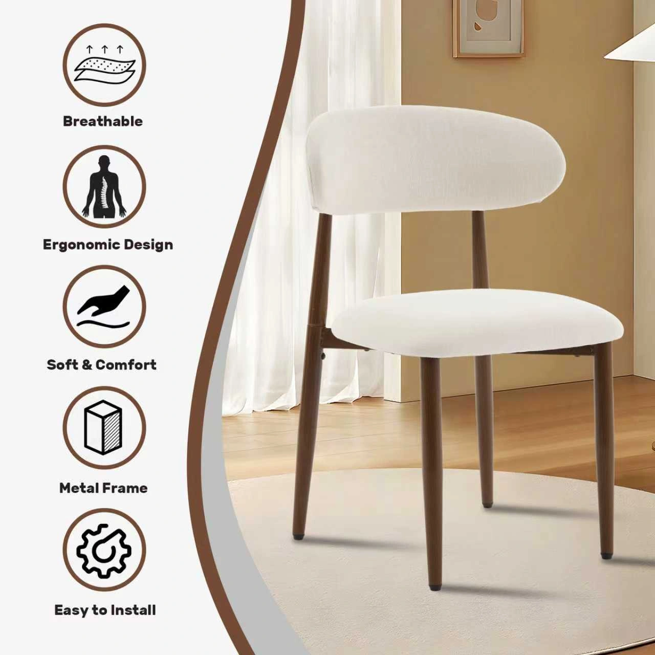 Set of 2 Beige Dining Chairs, Modern Metal Kitchen Chairs with Fabric Upholstered Seat, Contemporary Dining Room Chairs view 4