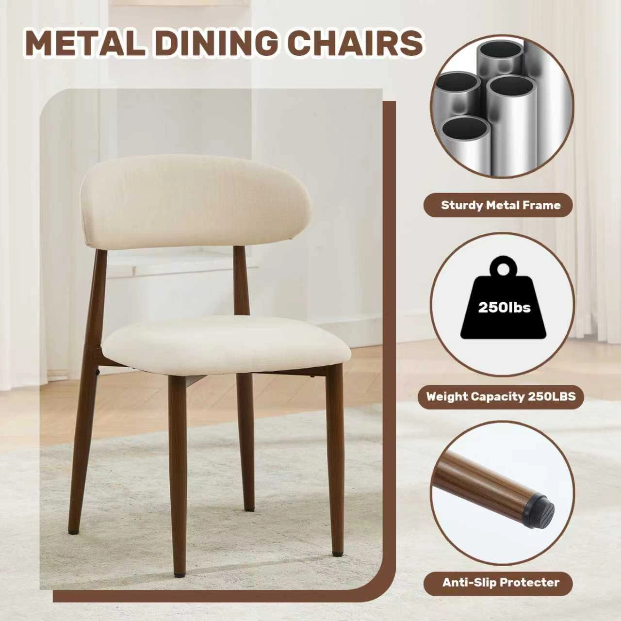 Set of 2 Beige Dining Chairs, Modern Metal Kitchen Chairs with Fabric Upholstered Seat, Contemporary Dining Room Chairs view 5