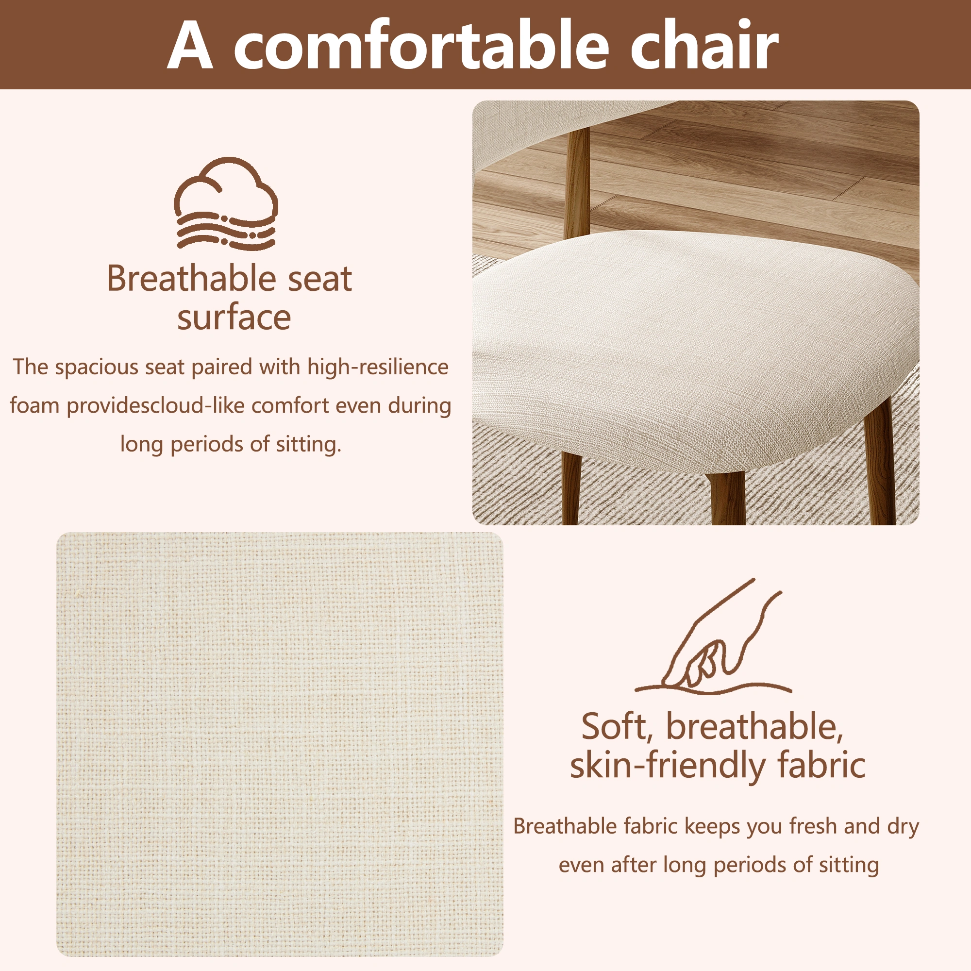 Set of 2 Beige Dining Chairs, Modern Metal Kitchen Chairs with Fabric Upholstered Seat, Contemporary Dining Room Chairs view 6