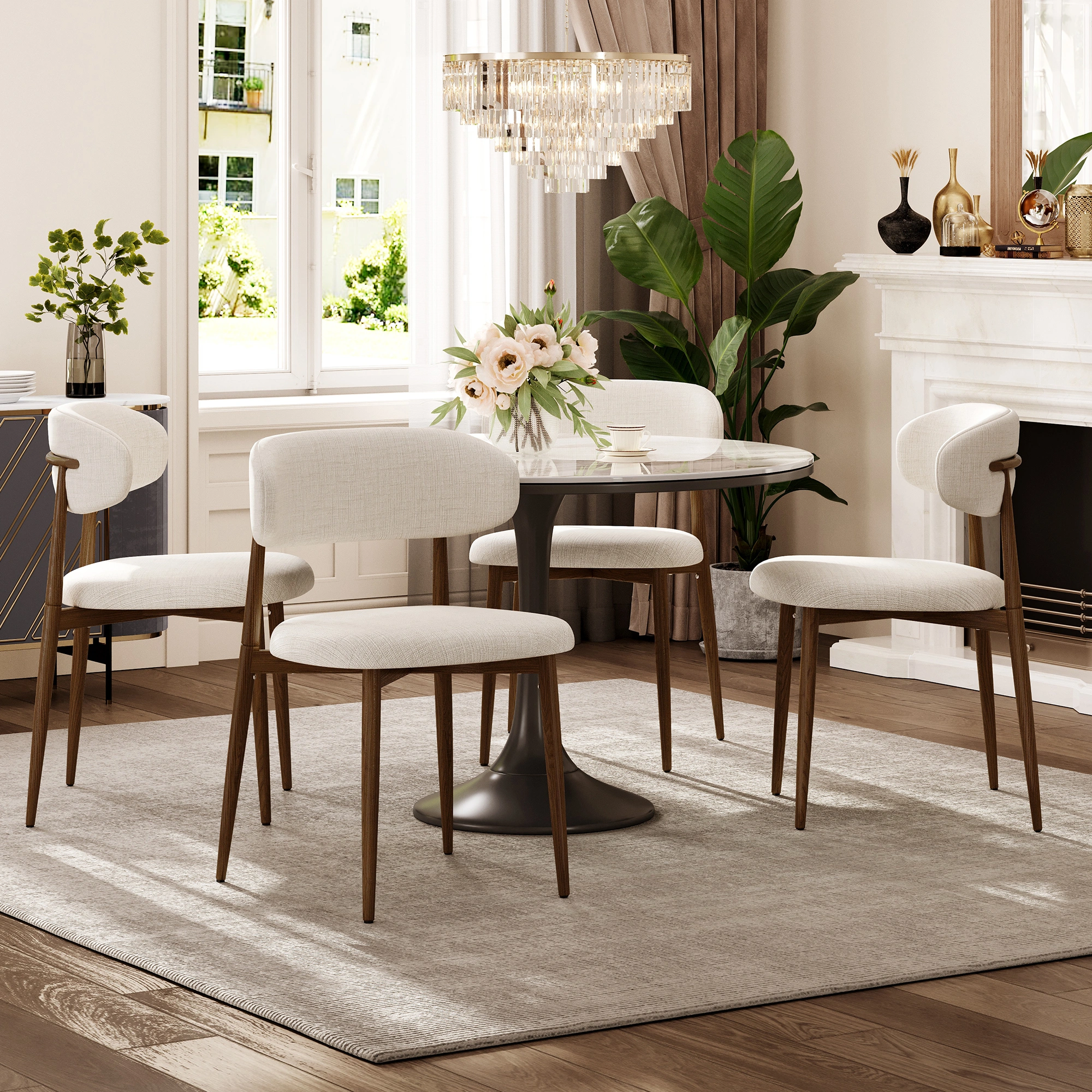 Set of 2 Beige Dining Chairs, Modern Metal Kitchen Chairs with Fabric Upholstered Seat, Contemporary Dining Room Chairs view 8