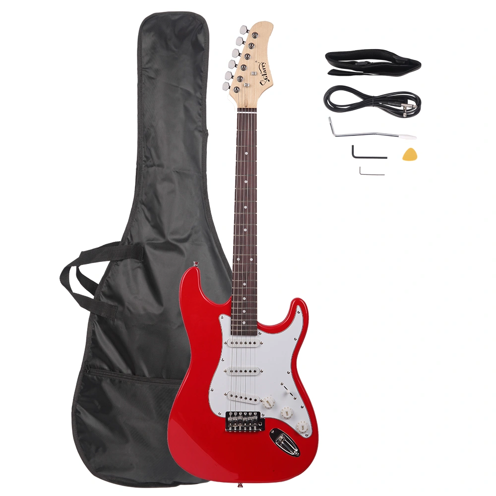 GST Red Electric Guitar Package - Rosewood Fingerboard, Gig Bag, Strap, Picks, Whammy Bar, Cable, Wrench Tool view 2