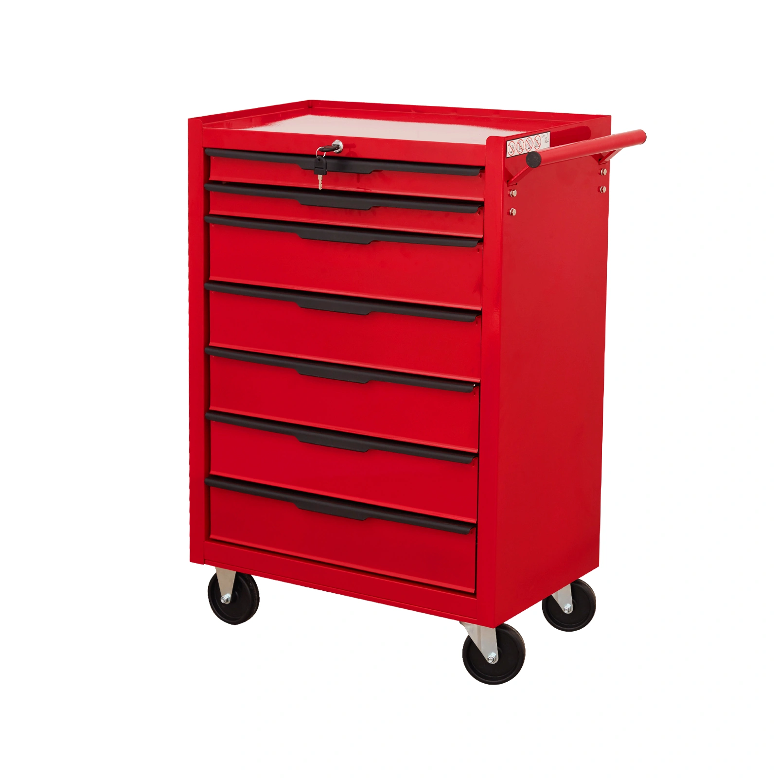 7-Drawer Rolling Tool Chest Cabinet, Large Metal Tool Box with Wheels, Cylinder Lock, Red - Roll-Around Garage Storage Organizer Cart for Warehouse & Workshop