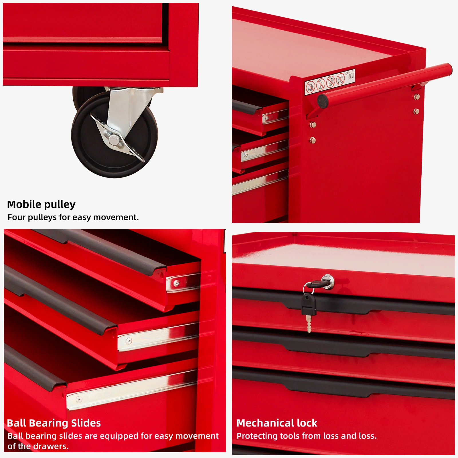 7-Drawer Rolling Tool Chest Cabinet, Large Metal Tool Box with Wheels, Cylinder Lock, Red - Roll-Around Garage Storage Organizer Cart for Warehouse & Workshop view 4