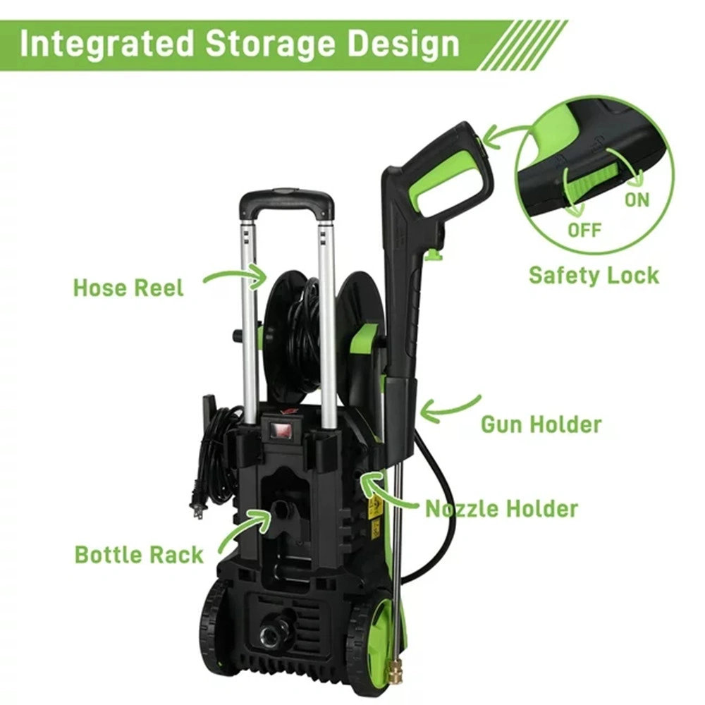 1800W 3800PSI Electric Pressure Washer 110V 10.2A High Power Cleaner Green view 3