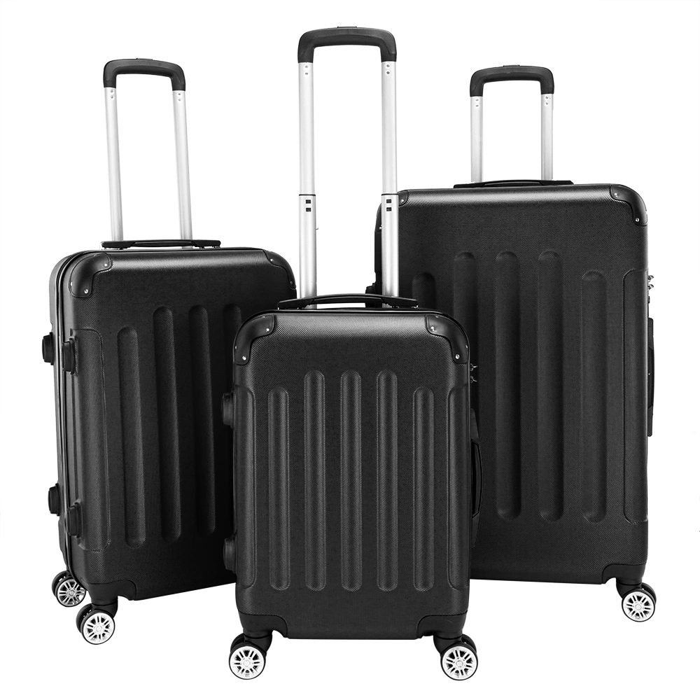 3 Piece ABS Hardshell Luggage Set 20 24 28 Inch Suitcase with Wheels Black Expandable Spinner Travel Bag