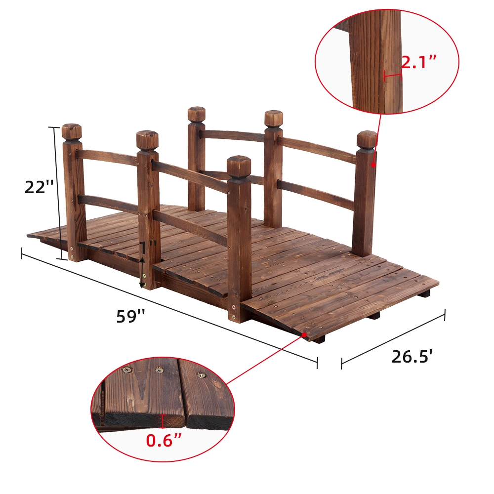 Arch Bridge Small Wooden Bridge Courtyard Outdoor Anticorrosive Wood Landscape Bridge Carbonization Color view 2