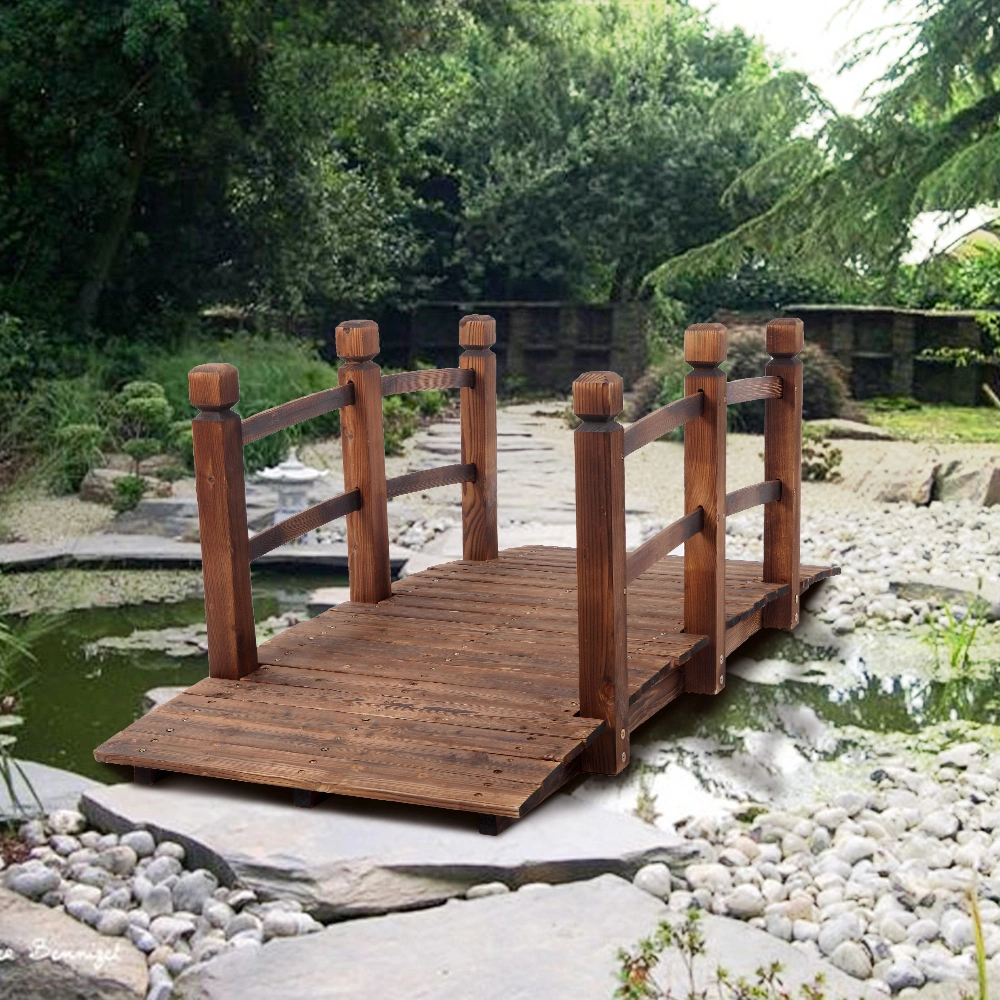 Arch Bridge Small Wooden Bridge Courtyard Outdoor Anticorrosive Wood Landscape Bridge Carbonization Color view 4