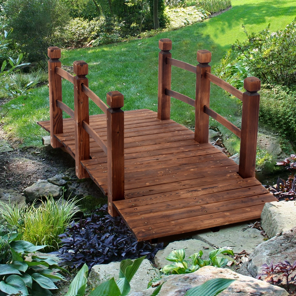 Arch Bridge Small Wooden Bridge Courtyard Outdoor Anticorrosive Wood Landscape Bridge Carbonization Color view 5