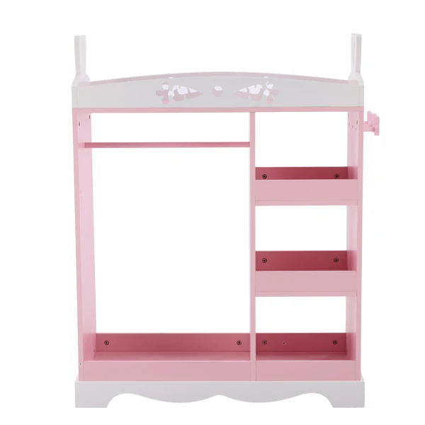 Pink MDF + Particleboard Children's Wardrobe with 1 Mirror, 3 Shelves, and 1 Clothes Rod; Rabbit Ear Design view 3