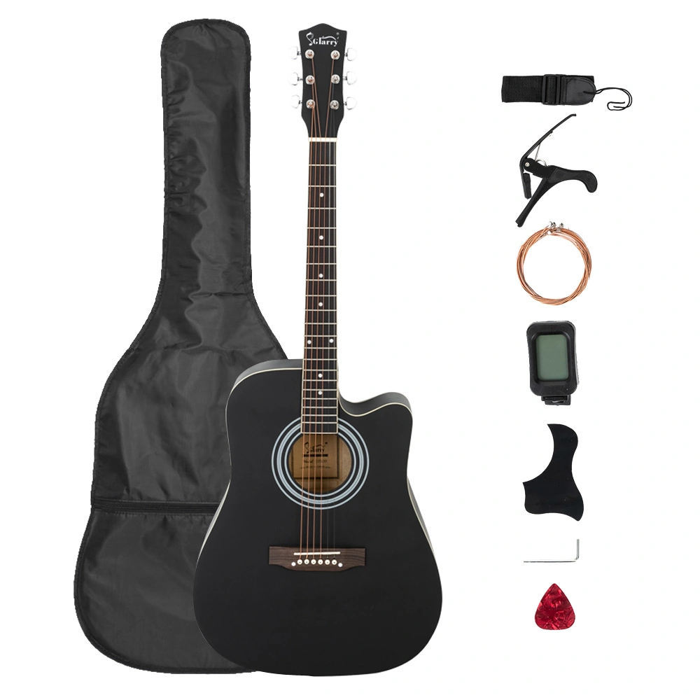 Gt509 41 Inch Spruce Panel Folk Guitar Bundle Bag Shield Wrench Tuner Capo Strap Black