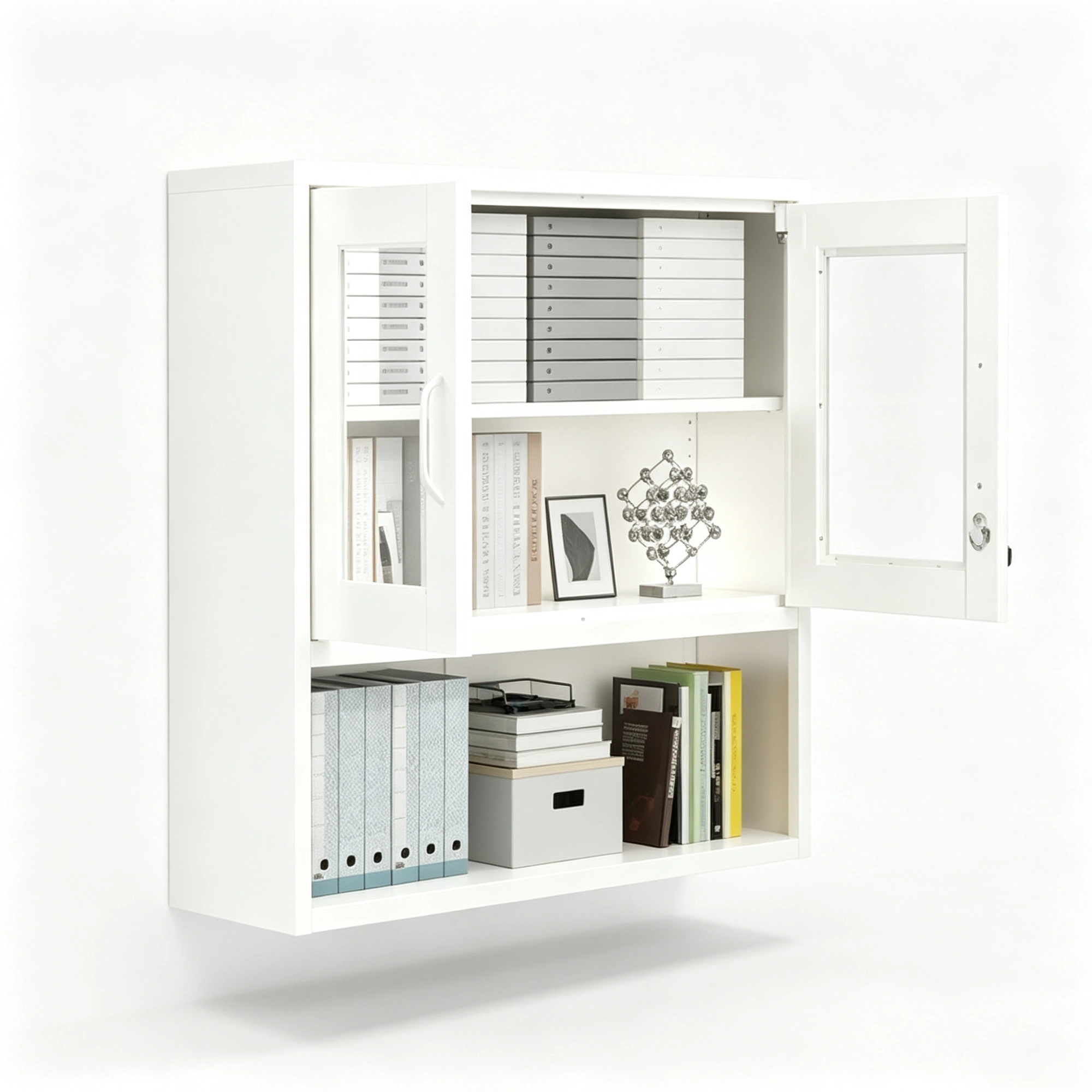White Steel Wall Mount Display Cabinet 31.5"x31.5"x11.8" No Light Curio Showcase Hanging Storage view 13