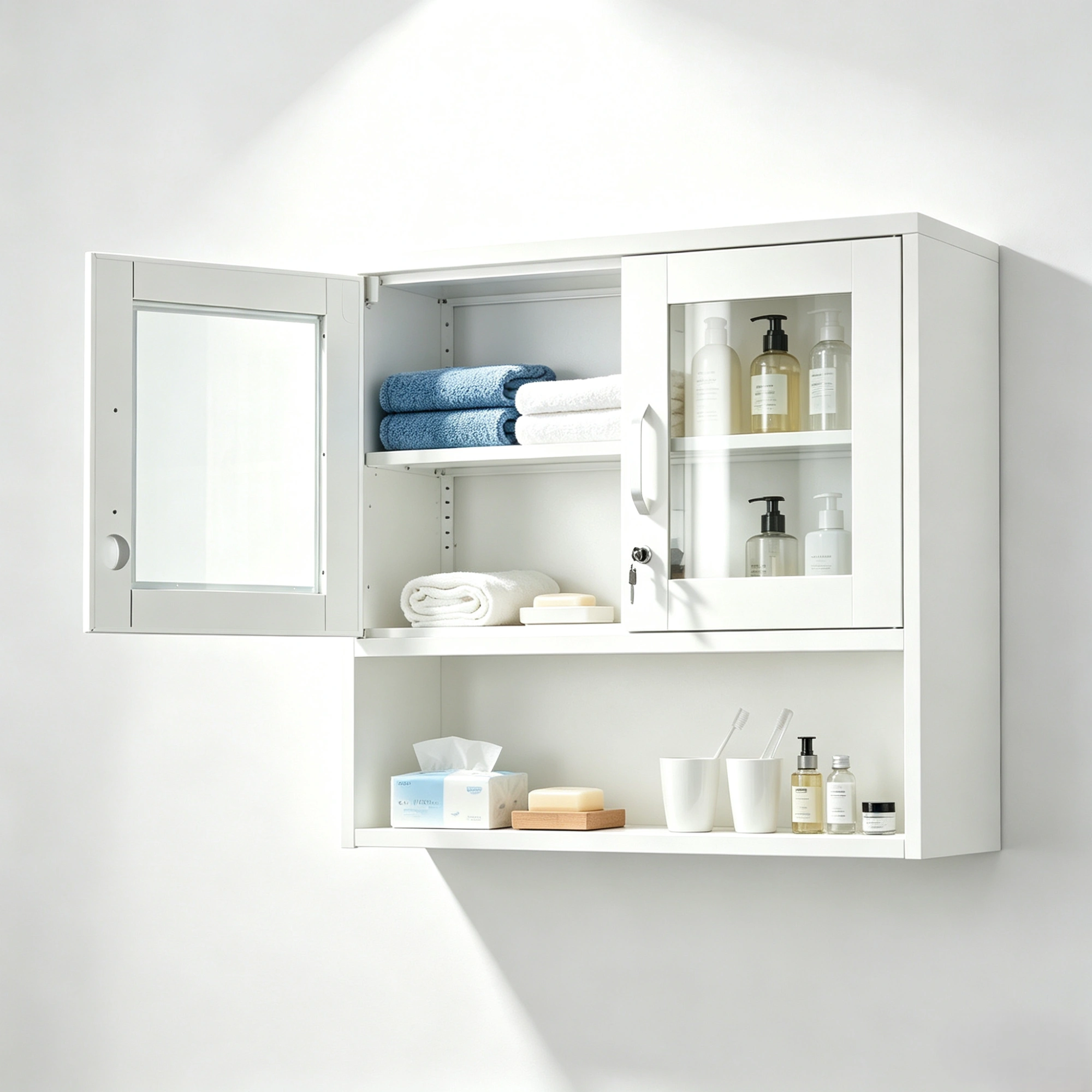 White Steel Wall Mount Display Cabinet 31.5"x31.5"x11.8" No Light Curio Showcase Hanging Storage view 14