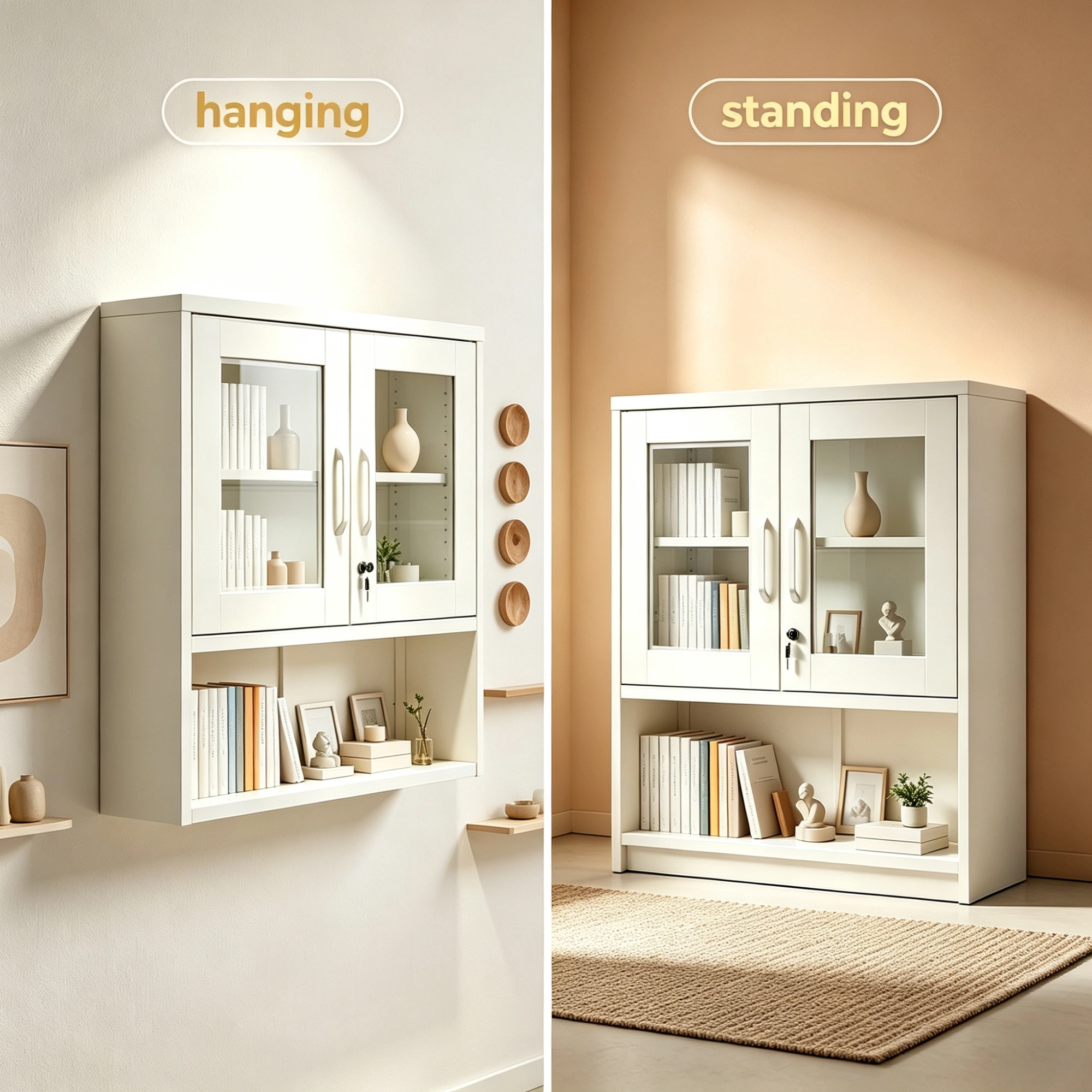 White Steel Wall Mount Display Cabinet 31.5"x31.5"x11.8" No Light Curio Showcase Hanging Storage view 6