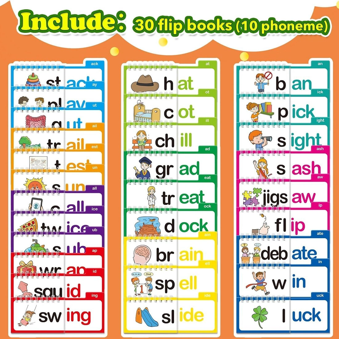 30 Pack Read and Rhyme Flip Books Word Families Flash Cards, Sight Word Learning Cards view 3