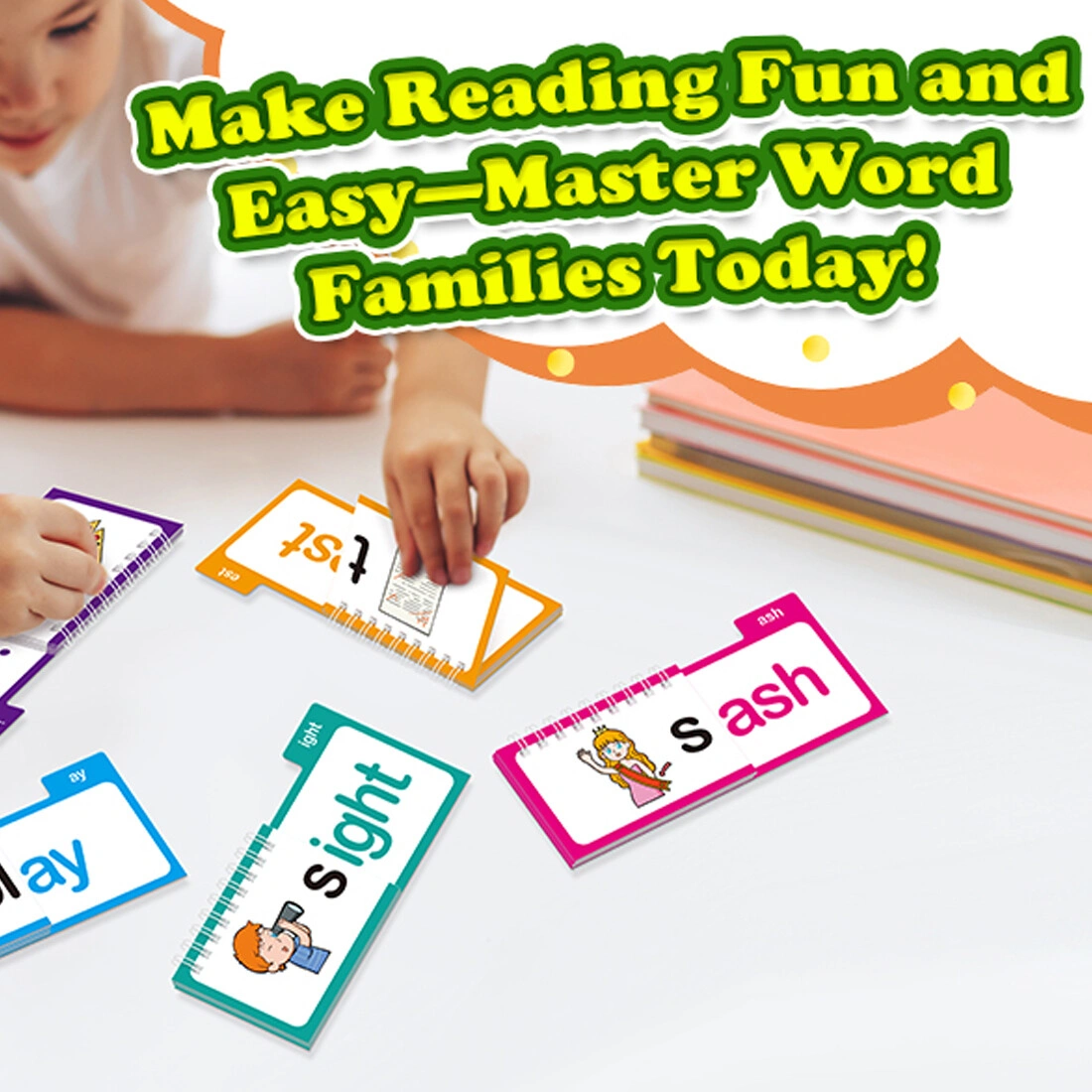30 Pack Read and Rhyme Flip Books Word Families Flash Cards, Sight Word Learning Cards view 4