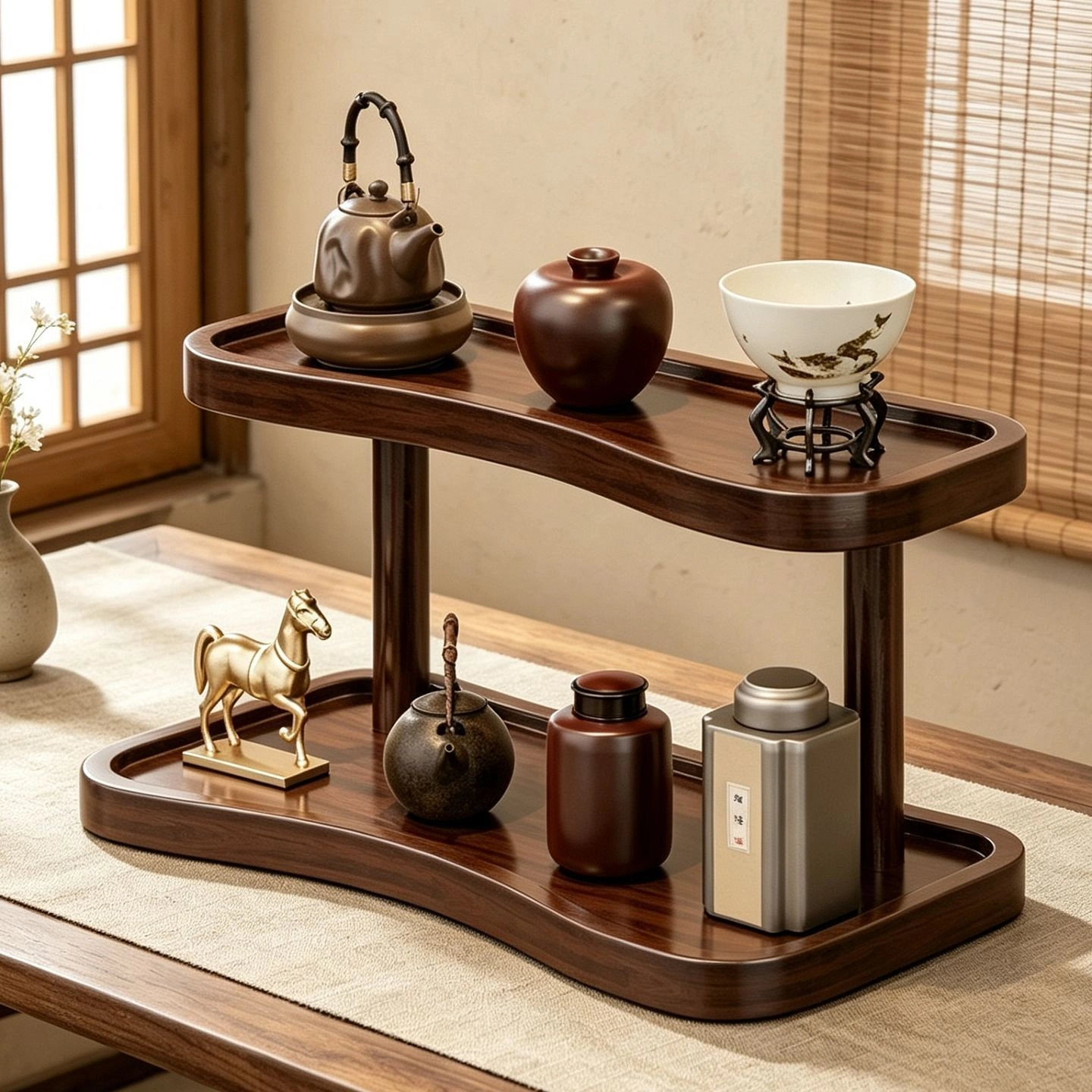 2 Tier Bamboo Desktop Organizer Stand - Multifunctional Storage Shelf for Kitchen, Desk & Office Organization view 2
