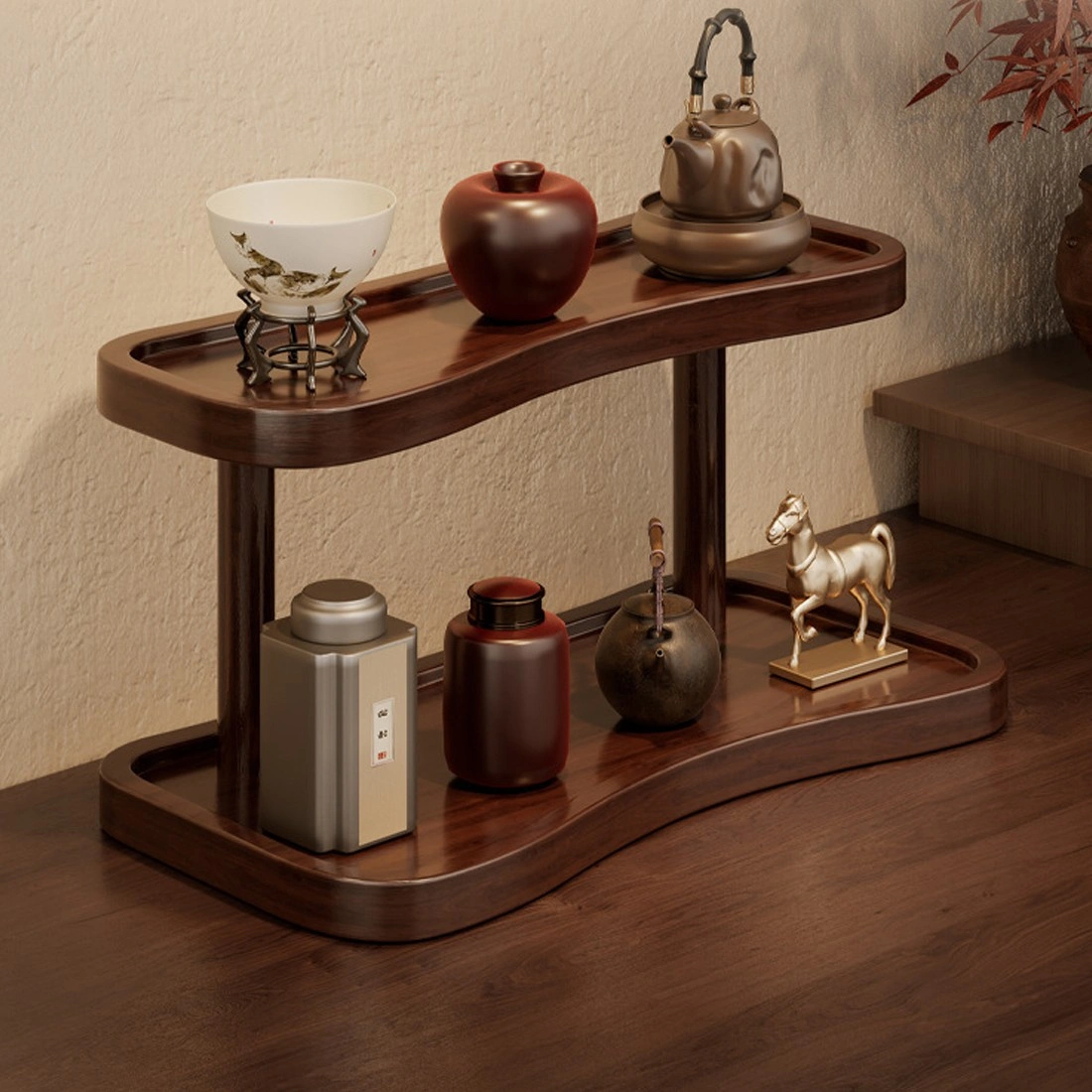 2 Tier Bamboo Desktop Organizer Stand - Multifunctional Storage Shelf for Kitchen, Desk & Office Organization view 5