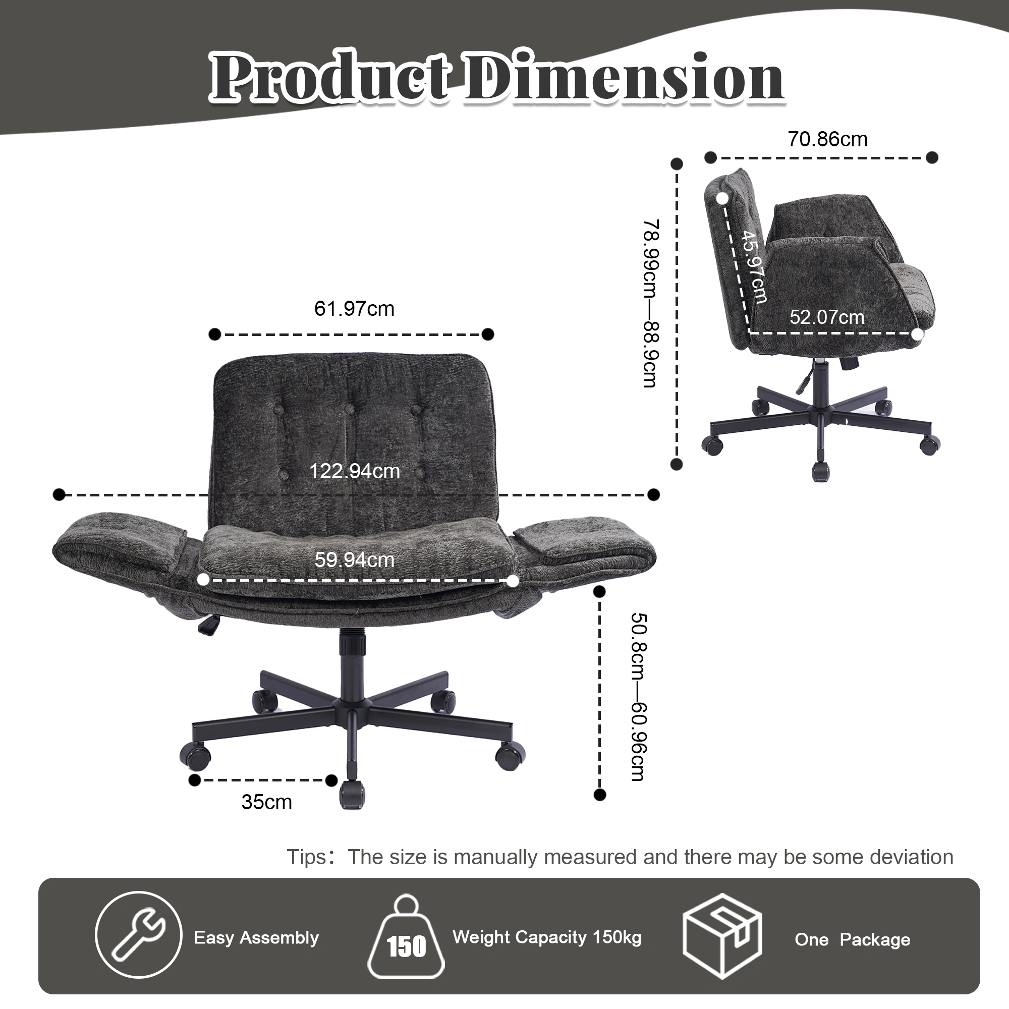 Height Adjustable Swivel Office Chair with Foldable Armrests & Casters, Black Home Desk Chair view 3