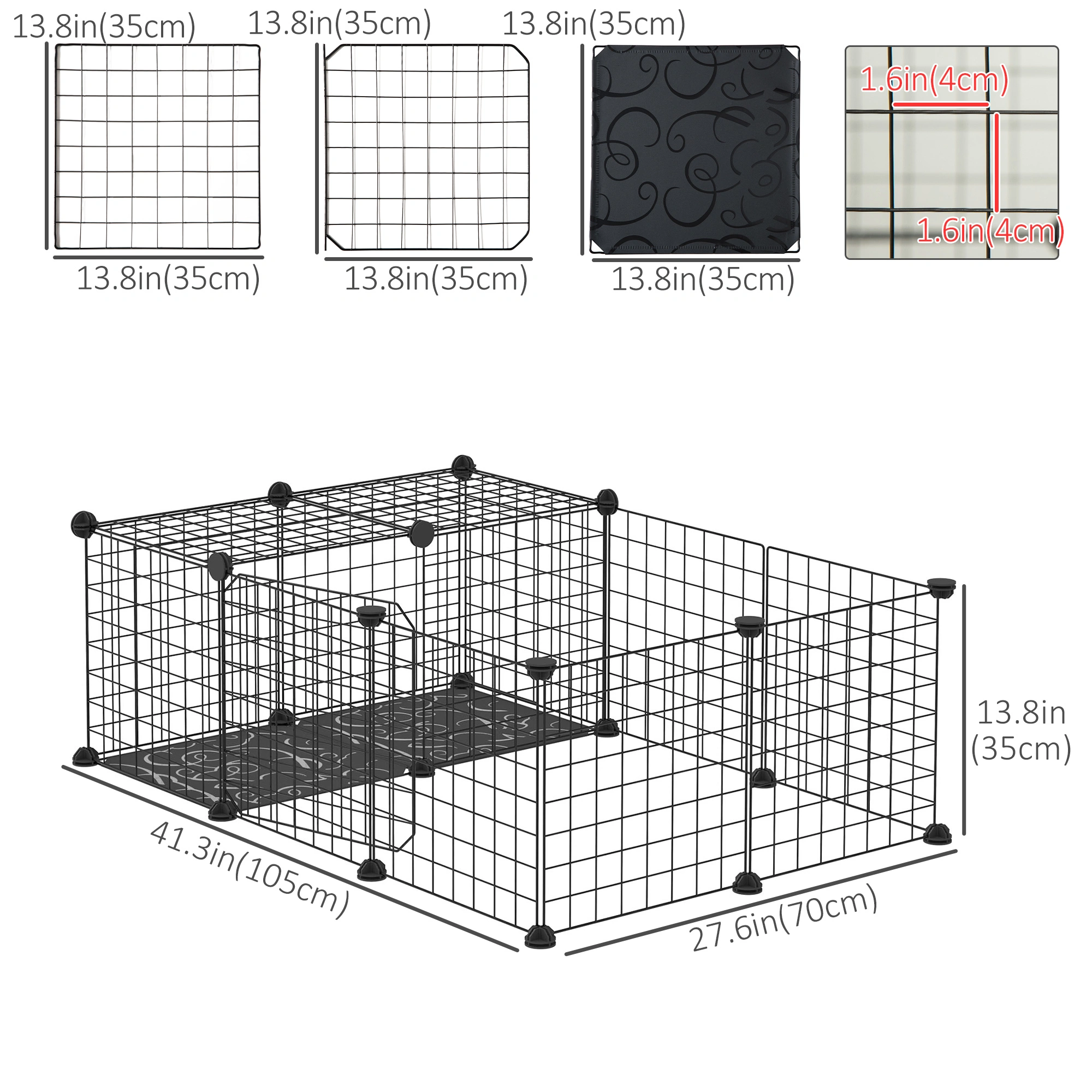 Pet Playpen Foldable 24 Inch DIY Wire Mesh Exercise Pen for Rabbits, Chinchillas, Hedgehogs, Guinea Pigs, Portable Small Animal Enclosure