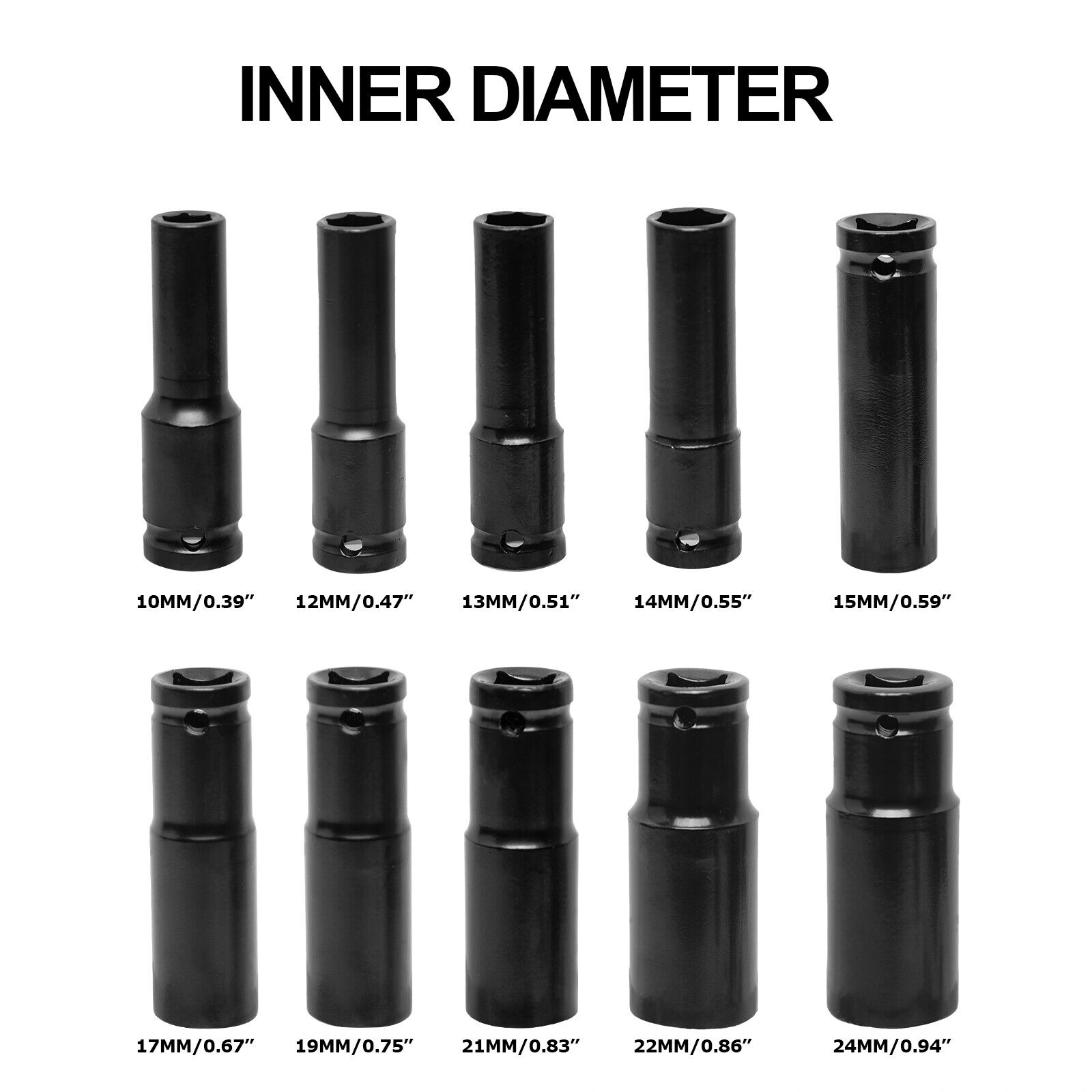 10pc Deep Impact Socket Set 1/2 Drive 10-24mm Metric Chrome Vanadium Steel Heavy Duty Ratchet Wrench Tool Kit UK view 3