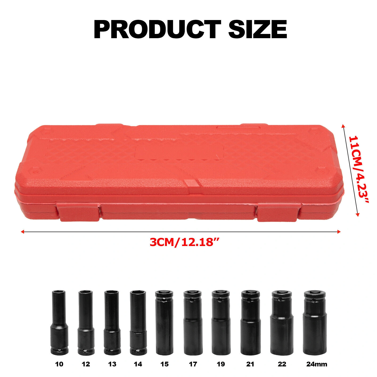 10pc Deep Impact Socket Set 1/2 Drive 10-24mm Metric Chrome Vanadium Steel Heavy Duty Ratchet Wrench Tool Kit UK view 5