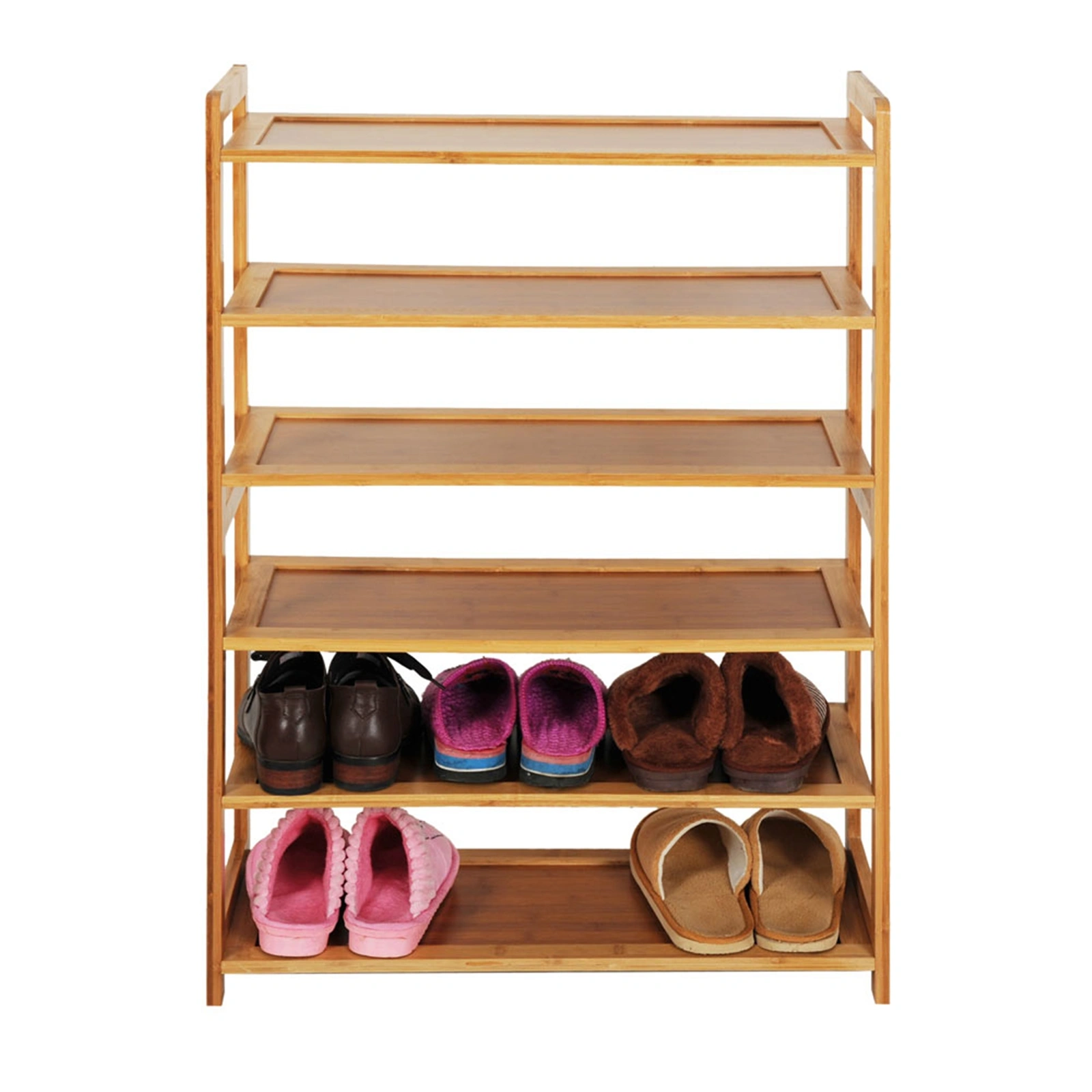 6 Tier Bamboo Shoe Rack - Rectangle Wood Storage Organizer view 2