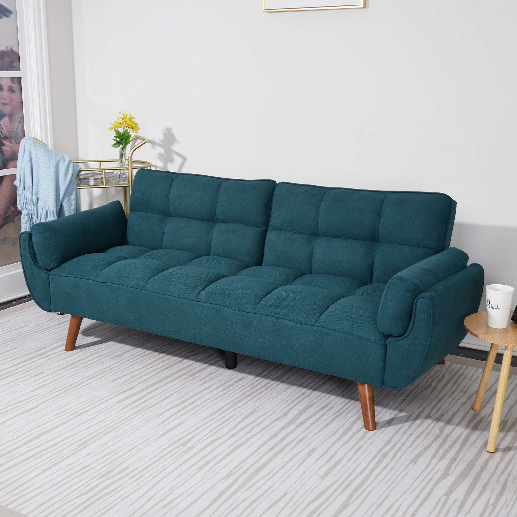 75 Inch Flared Arm Convertible Sleeper Sofa Bed, Green Fabric Upholstery, 3-Seater Couch view 10