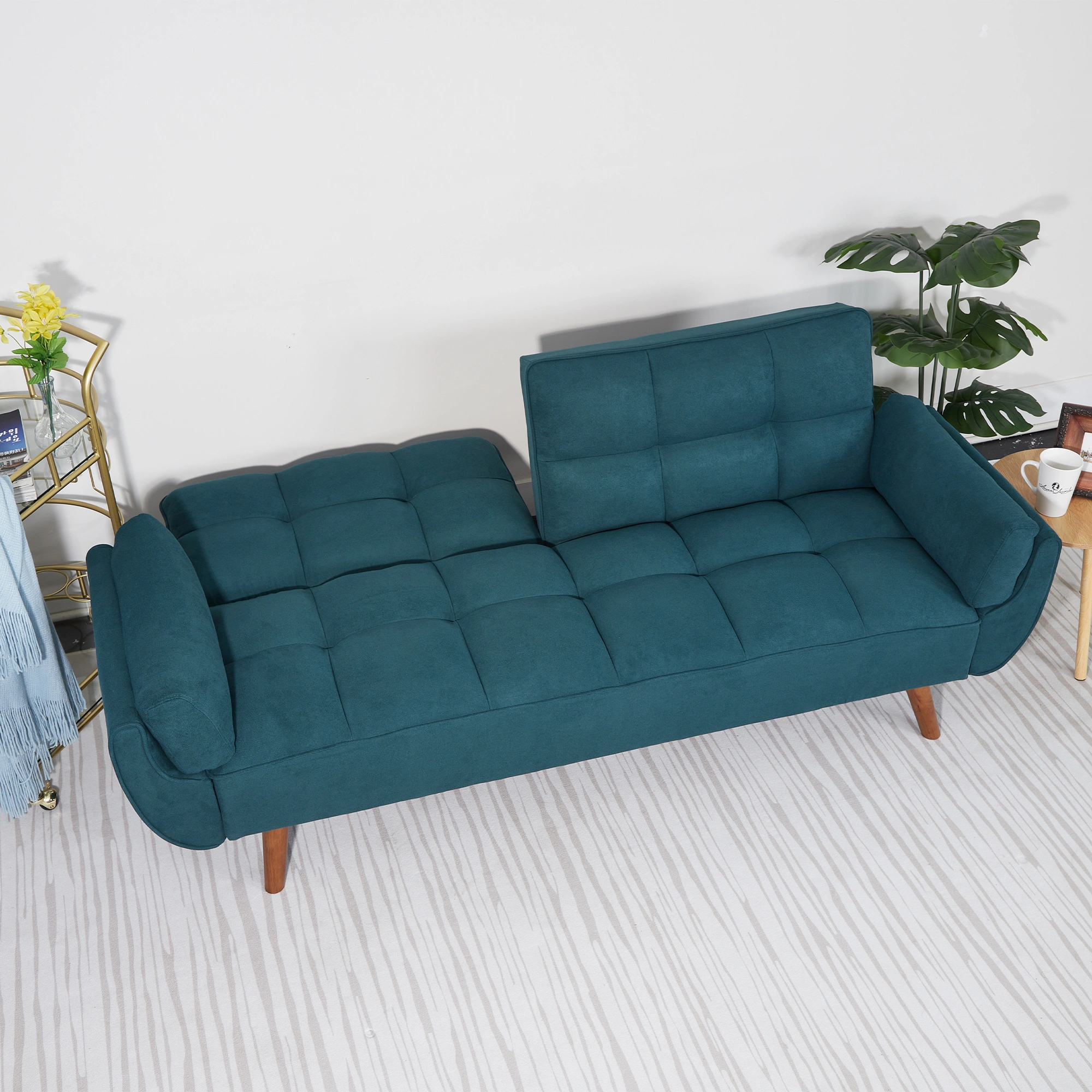 75 Inch Flared Arm Convertible Sleeper Sofa Bed, Green Fabric Upholstery, 3-Seater Couch view 12