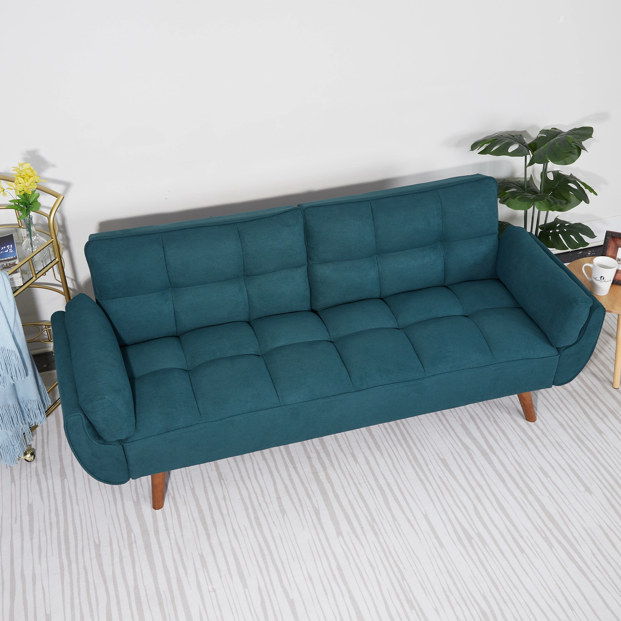 75 Inch Flared Arm Convertible Sleeper Sofa Bed, Green Fabric Upholstery, 3-Seater Couch view 3