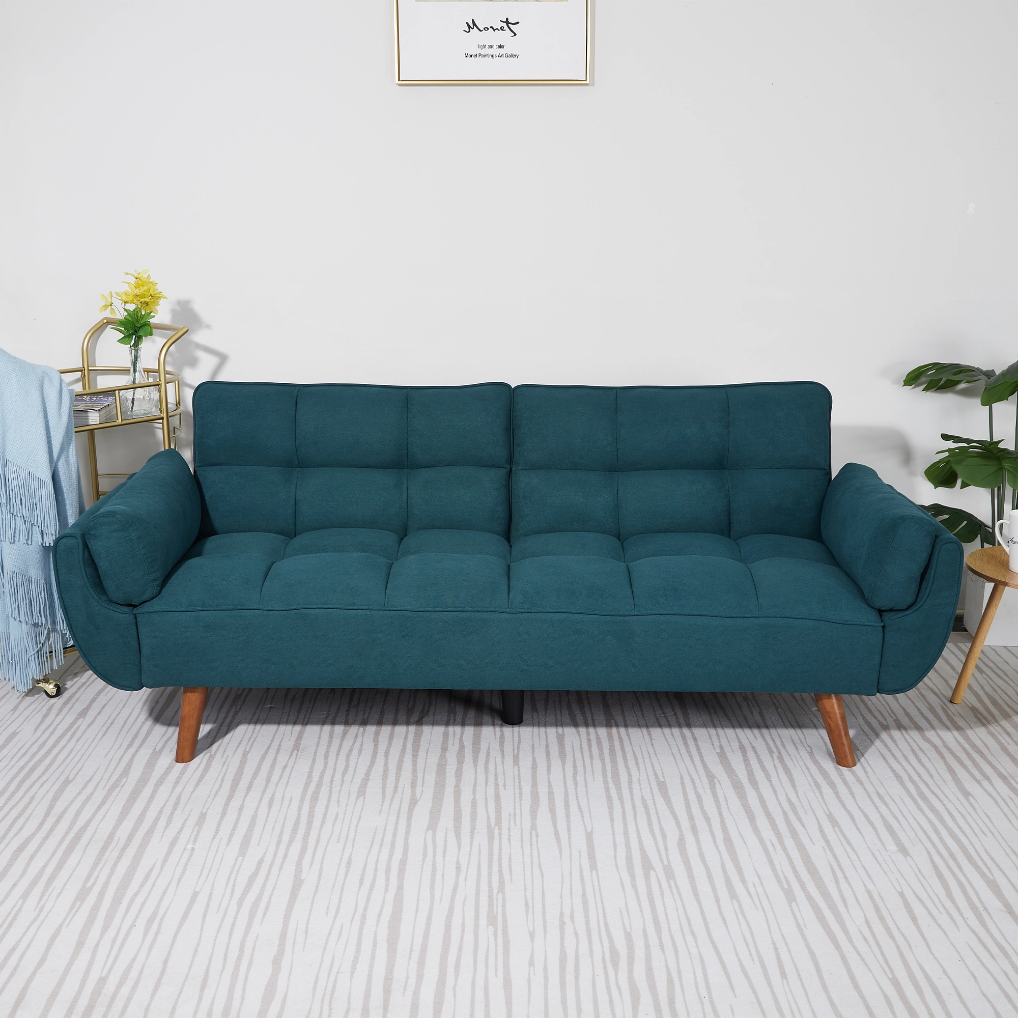 75 Inch Flared Arm Convertible Sleeper Sofa Bed, Green Fabric Upholstery, 3-Seater Couch view 4